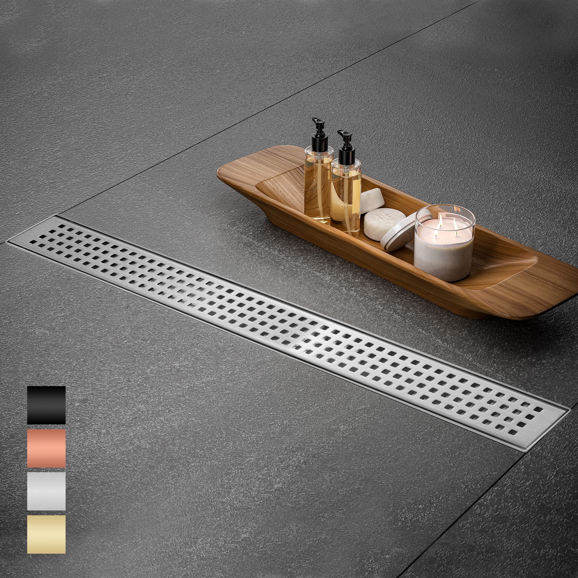 Linear Shower Drain 32 Inch Rectangular, Brushed Nickel SUS-304 Stainless Steel Shower Drain, 51L/Min Fast Drainage Floor Linear Drain, US Standard CUPC Certified, Brushed Silver, SD-112-32S