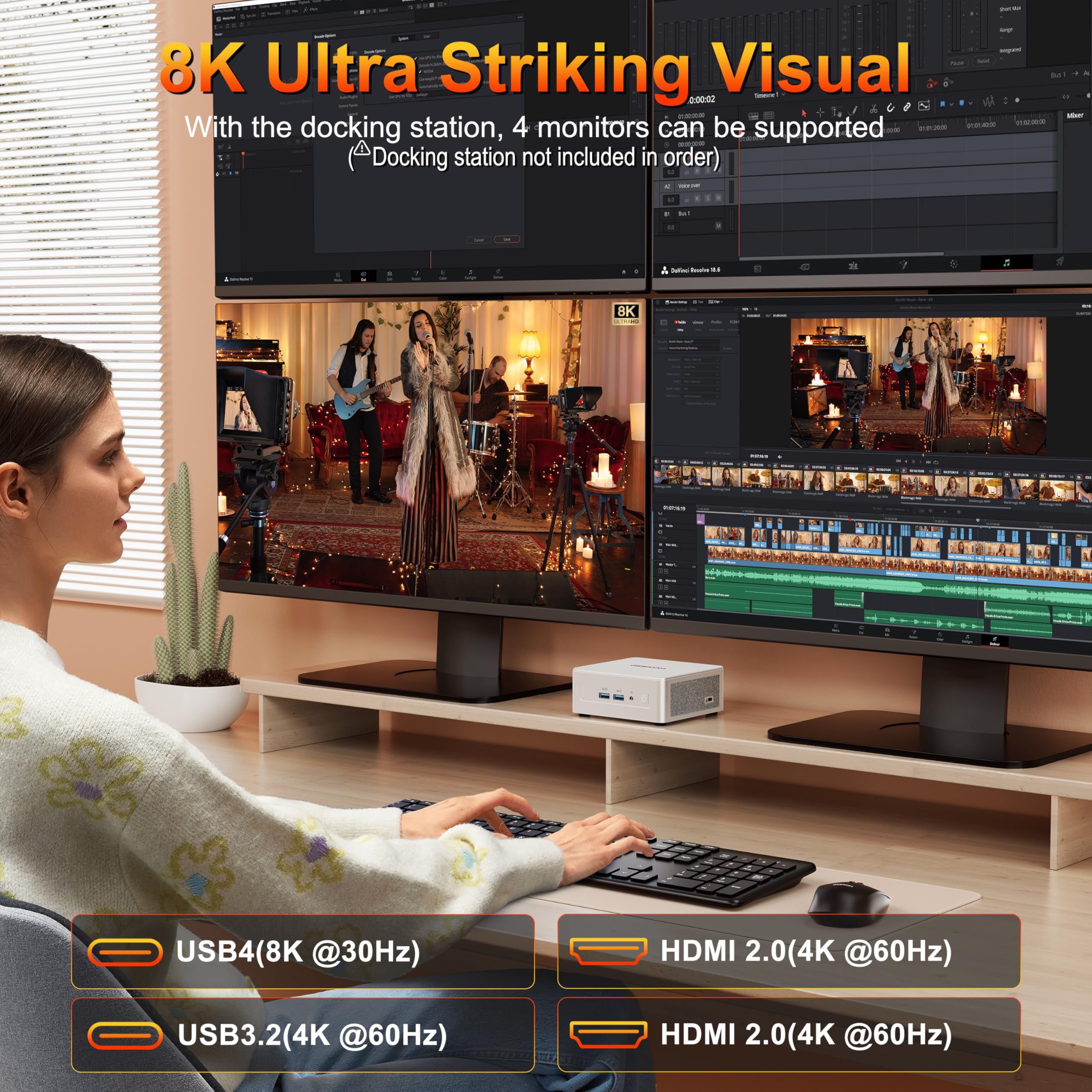 GEEKOM Mini computadores AE8 AI AMD Ryzen 7 8845HS (até 5,1 Ghz