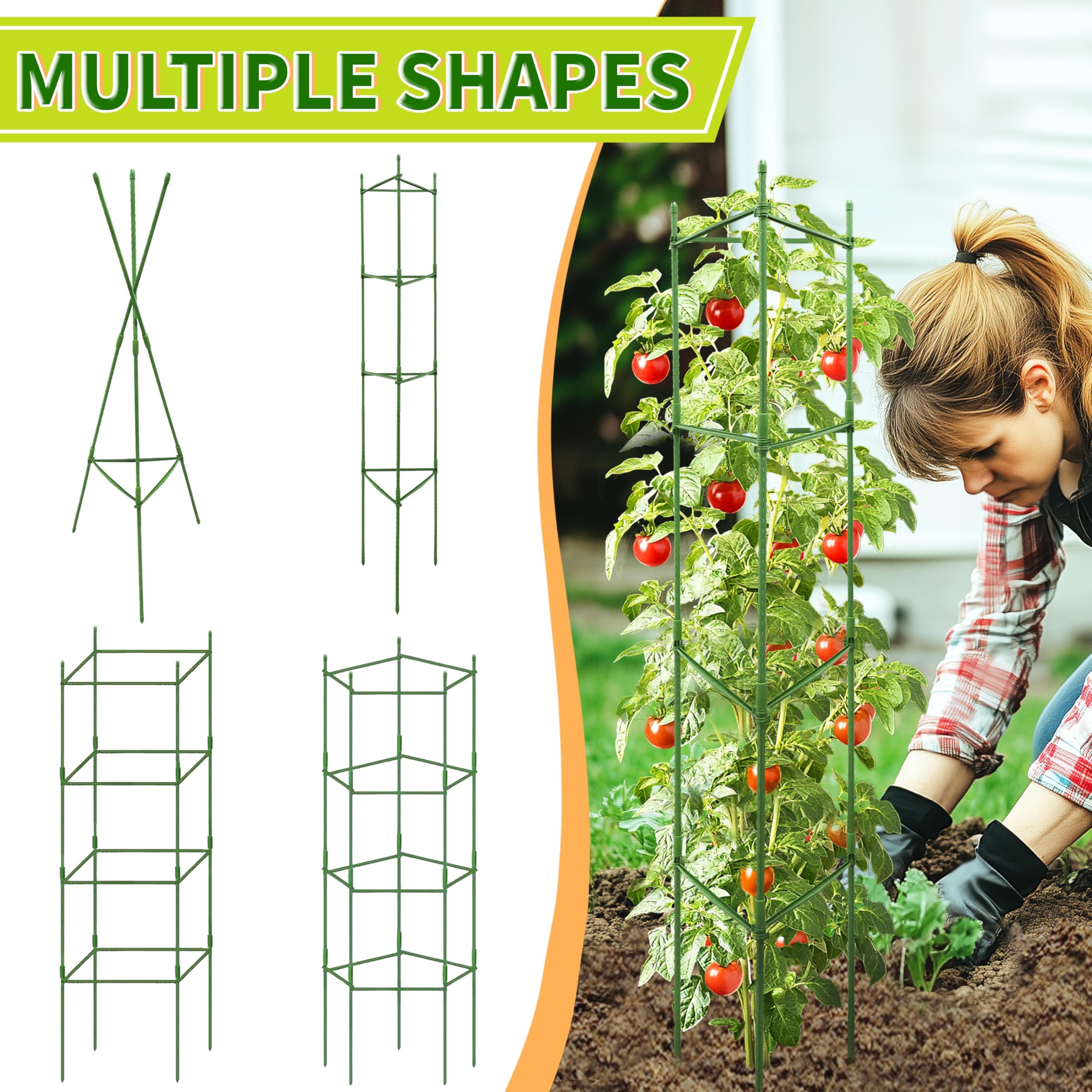 Gabbie per pomodori resistenti da 150 cm, confezione da 6 graticci in metallo extra alto, gabbia per piante in tubo di acciaio per pomodori, cetrioli e fagioli polari, rivestimento