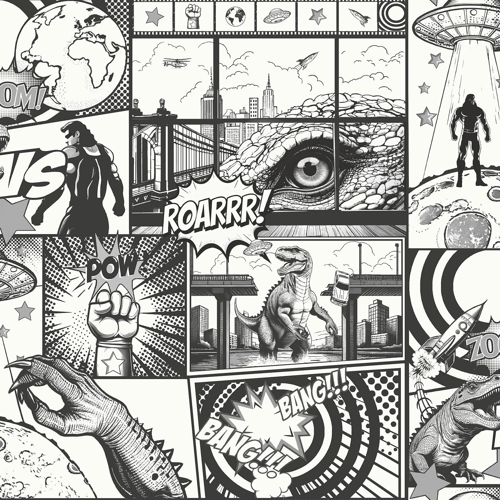 Holden Storybook City Hero Comic Strip Wallpaper Black/White for Playroom, Kids Bedrooms, Teenager Room Wallcovering 14075