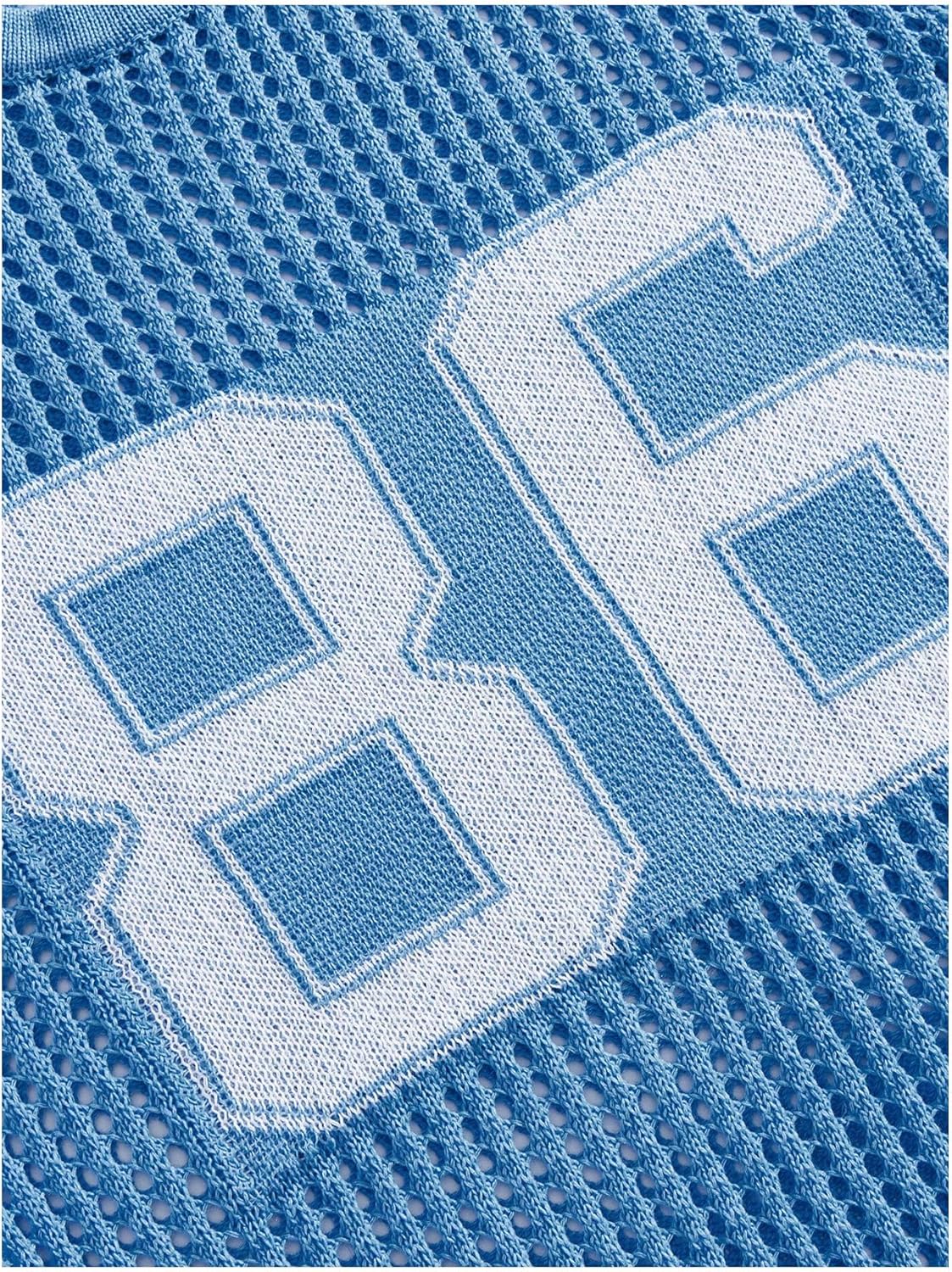 Verdusa Men's Jersey Shirt Y2k Tops Baggy Crochet Short Sleeve Letter Print Vintage Lightweight Pullover Sweater - Image 2