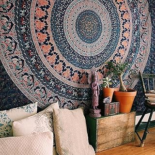 Marubhumi Hippy Mandala Bohemian Tapestry, Indian Dorm Decor, Psychedelic Tapestries Wall Hanging Ethnic Decorative Tapestry (84 x 90 Inches, Neavy Blue Tarquish)