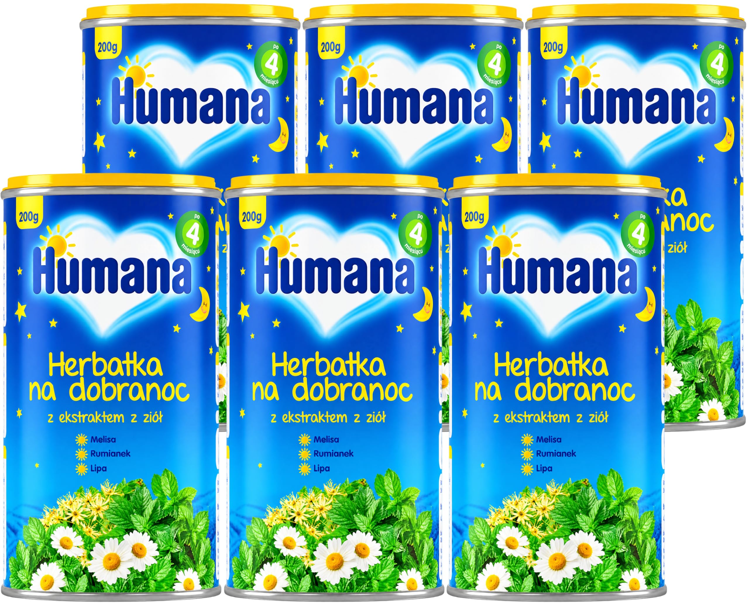 HUMANA Babytee Gute Nacht Tee – Kräutertee für Babys ab 4 Monaten, für den Abend, ohne Zuckerzusatz, 6 x 200 g