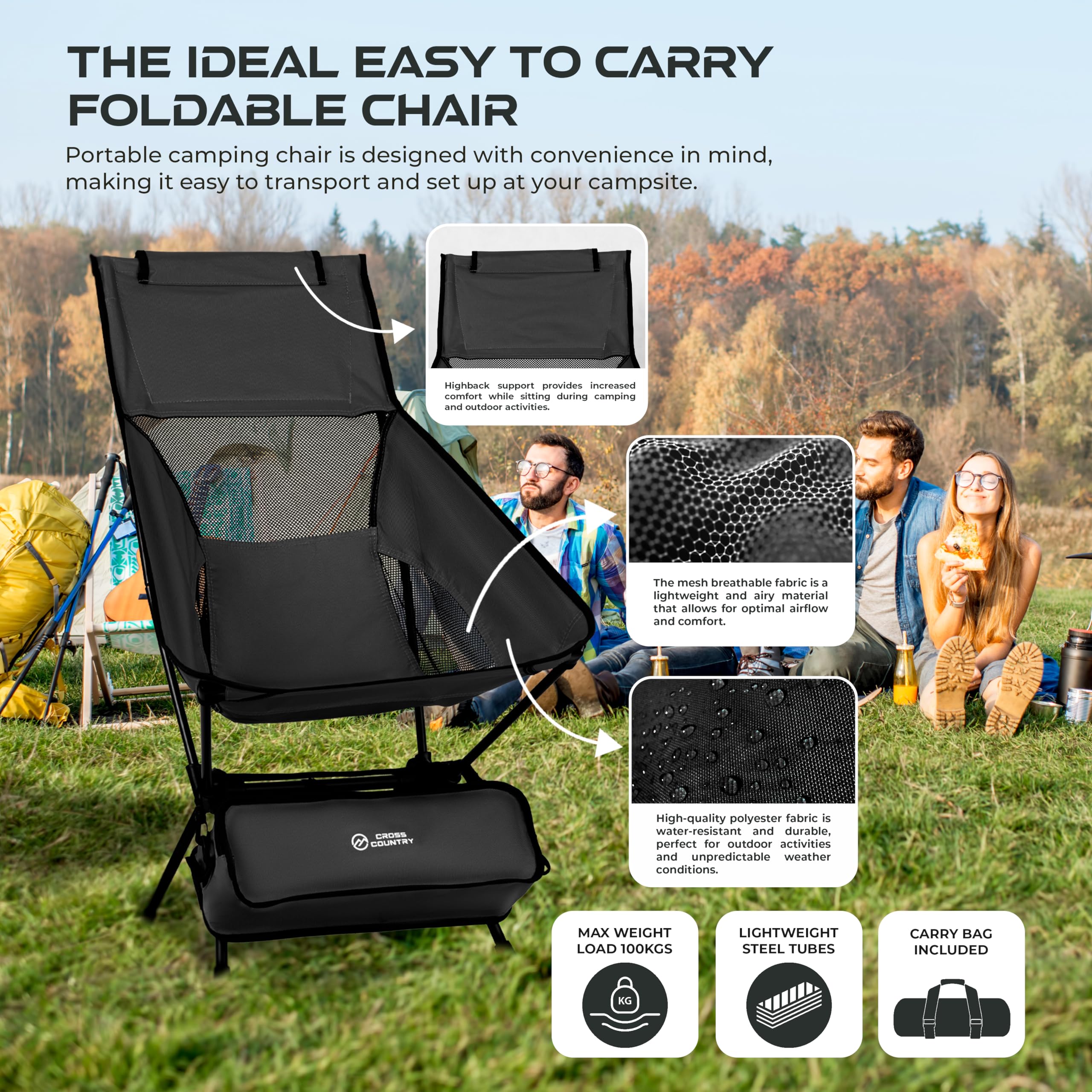 CROSS COUNTRY Lightweight Portable & Collapsible Outdoor Chair - Image 4