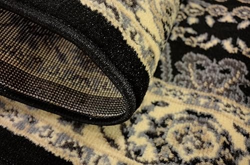 Miniatura 8 de Unique Loom Kashan Collection - Alfombra tradicional con diseño floral, color negro