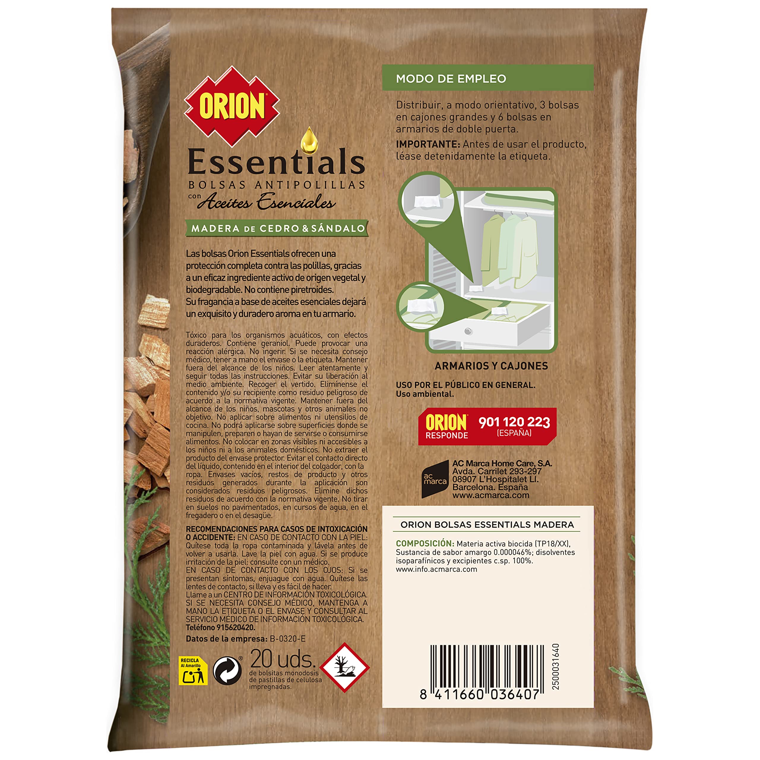 Orion Essentials - Bolsas Antipolillas 20uds