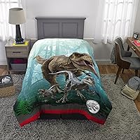 Vista 5 de Franco Ropa de cama para niños, edredón reversible de microfibra súper suave, tamaño individual/matrimonial, Jurassic World Dominion