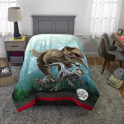 Miniatura 5 de Franco Ropa de cama para niños, edredón reversible de microfibra súper suave, tamaño individual/matrimonial, Jurassic World Dominion
