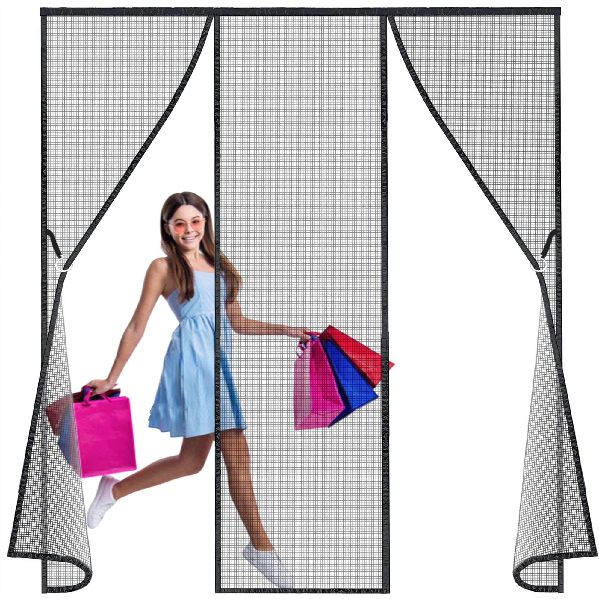Zanzariera Magnetica, 300x215 cm Zanzariera Porta Finestra a Calamita Resistente Traspirante Tenda Anti Mosche per Balcone Soggiorno Camera da Letto, Facile da Montare LF2C1 Nero