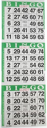 SmallToys - Tarjetas de juego de papel de bingo de 3 en color verde, 1000 hojas, hoja desechable de 4 x 12 pulgadas, fabricadas en Estados Unidos