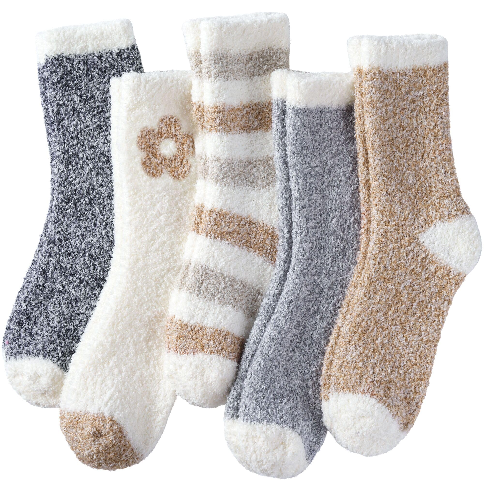 Fuzzy Socks for Women Cozy Warm Fluffy Winter Valentine's Day Gifts Slipper Plush Soft Spa Socks 5 Pairs
