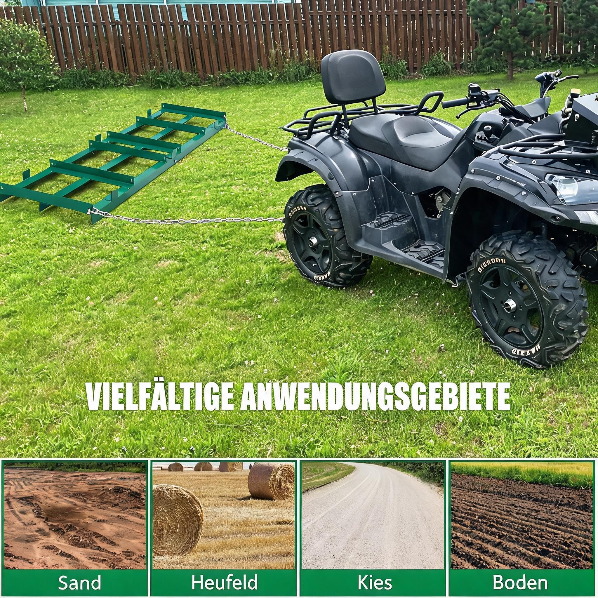 Garvee Schleppegge Wiesenschleppe, 51 x 122 cm, grün | Verstellbare Stangen mit 183 cm Kette, passend für Traktoren, UTVs, Geländefahrzeuge und Rasenmäher
