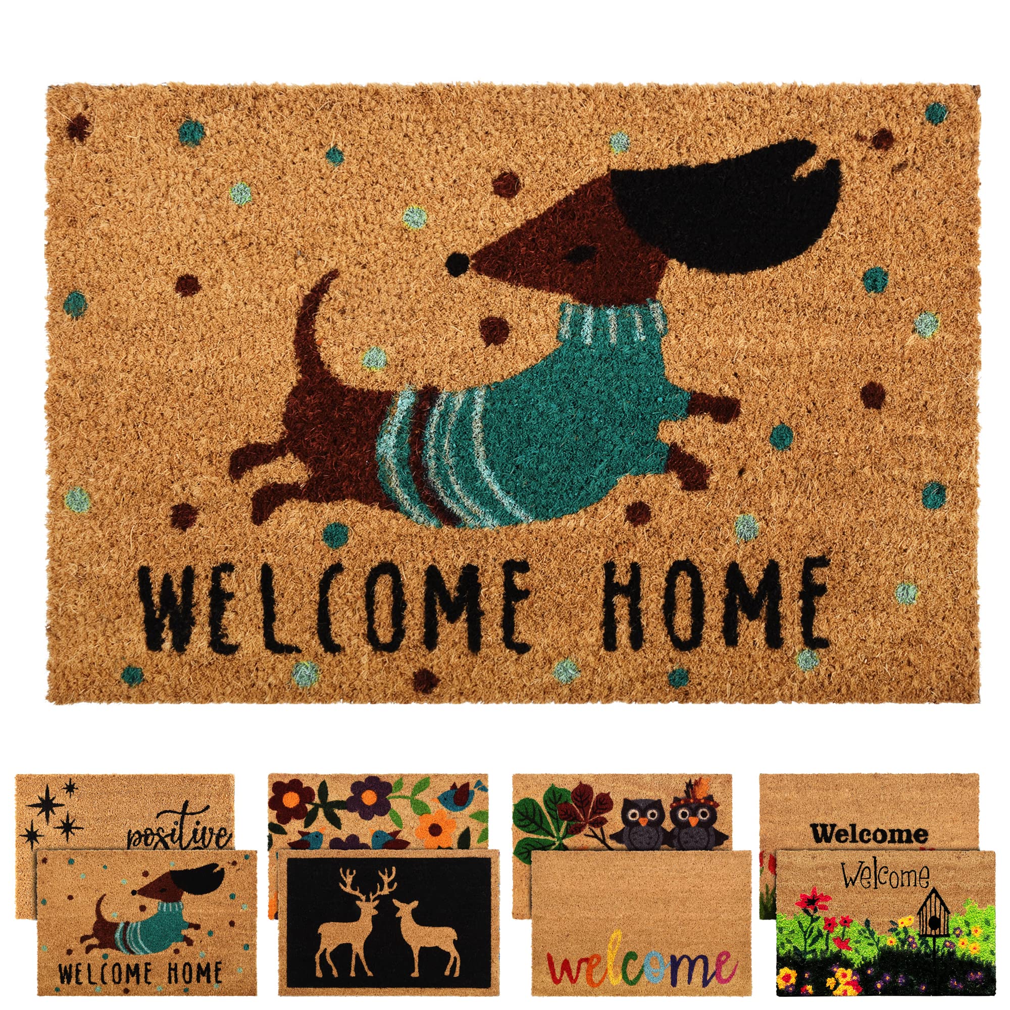 ZENQACoir Door Mats Outdoor Indoor | Front Door Heavy Duty Doormat Thick Non Slip High Absorbency | Large 100% Natural Coir Dirt Trapper | Entrance Matting (Welcome Home Dog)