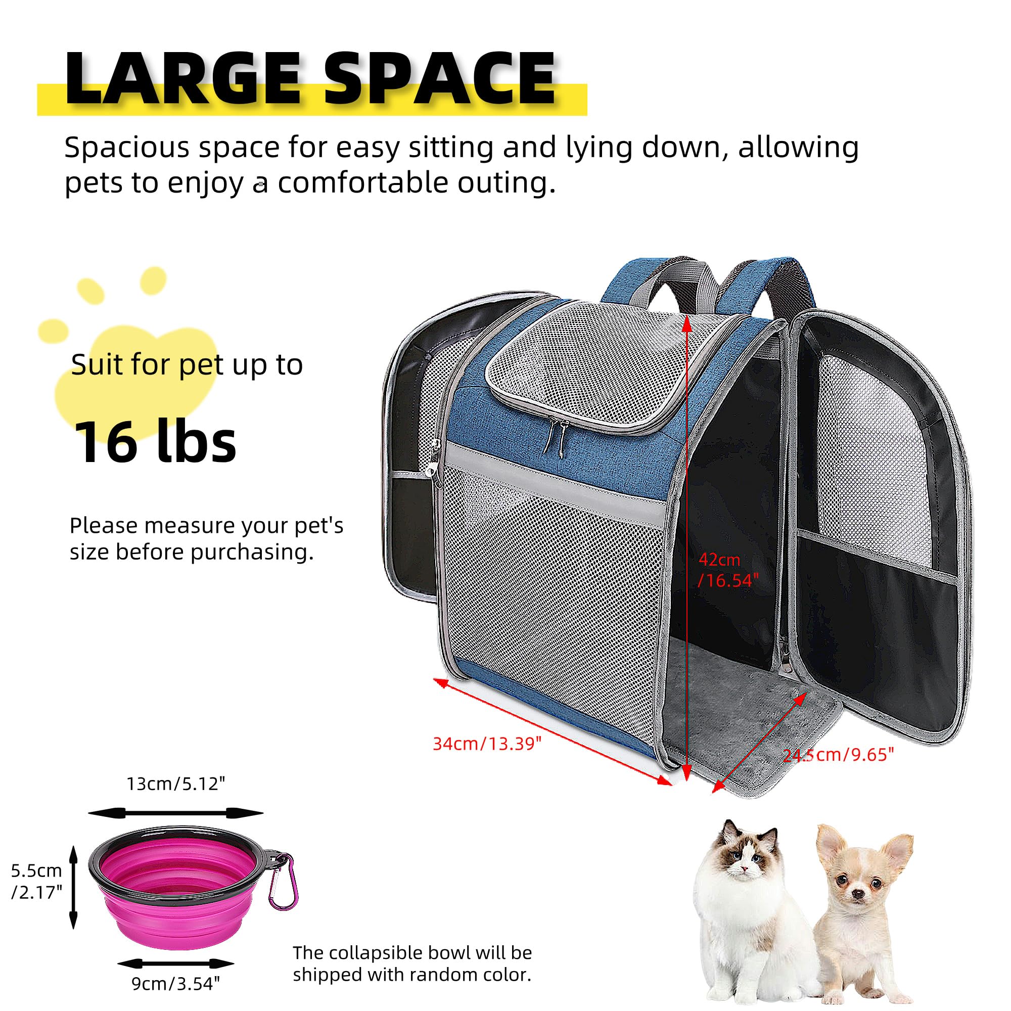 Mochila transportadora para gatos, gran espacio, malla transpirable, antiarañazos, tira reflectante, plegable, para viajes, senderismo y actividades al aire libre, se adapta a gatos y