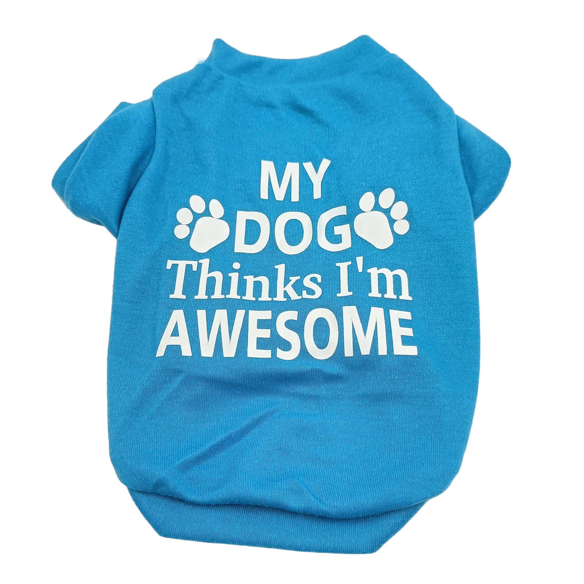 KUTKUT Small Dog & Cat T Shirt | Breathable Im Awesome Printed Half Sleeves Tee Shirt for Small Dogs Maltese, Papillon, Shih Tzu (Blue, Size: L, Chest Girth 45cm, Back Length 35cm) (B09HNR9L41) Amazon Price History, Amazon Price Tracker