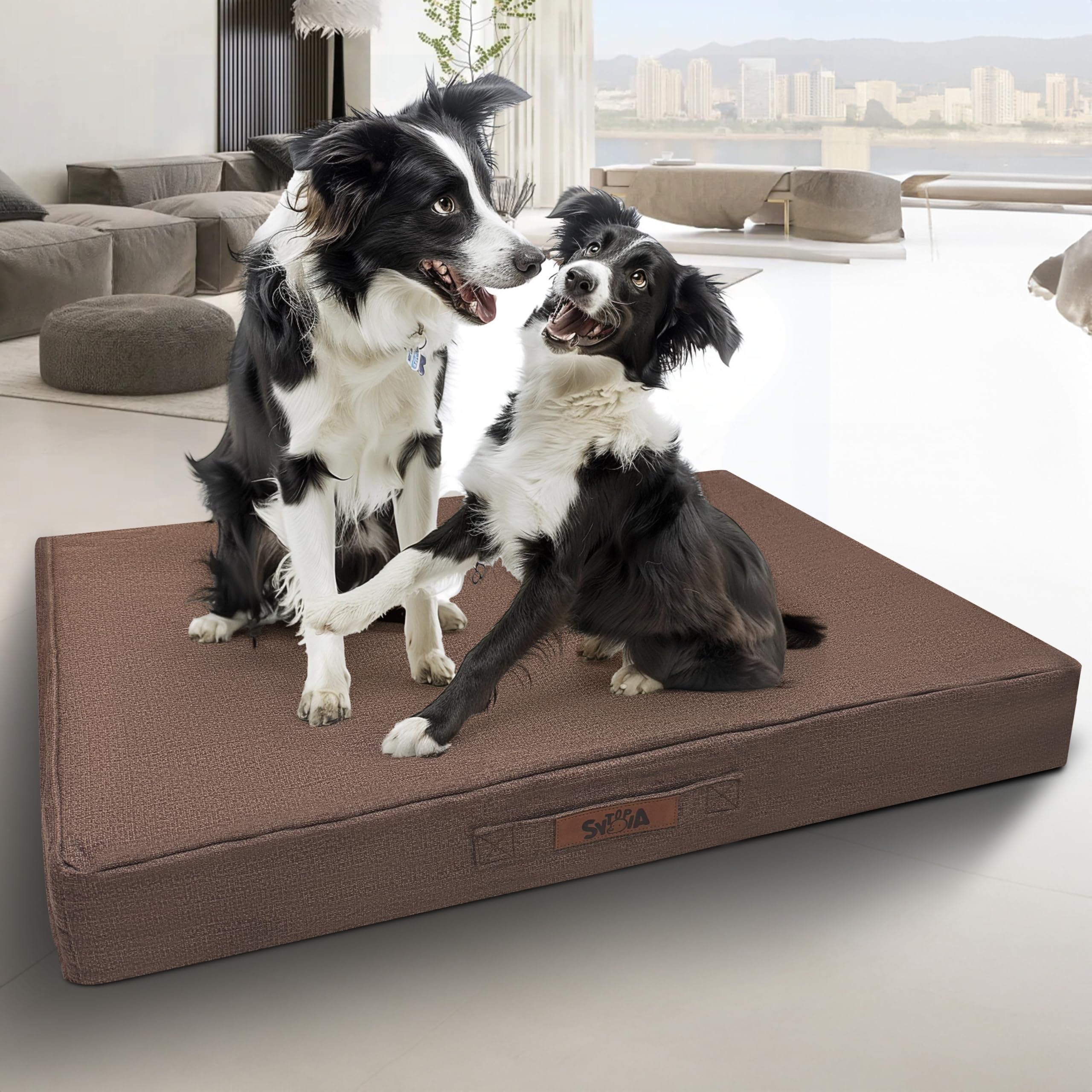 Sytopia Indestructible 36 Inch Orthopedic Waterproof Dog Crate Bed chew Proof for Large Dogs, Removable Washable Cover, Egg Crate Foam Mat, Suitable for Dogs Up to 60 Lbs, Brown