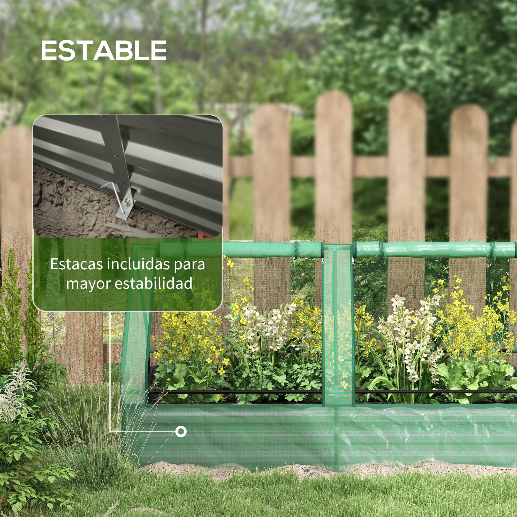 Outsunny Jardinera Exterior Grande con Mini Invernadero, Huerto Urbano de Acero Galvanizado con Base Abierta, Resistente a la Intemperie, para Patio, Terraza, Balcón, 185x95x92 cm, Gris y Verde
