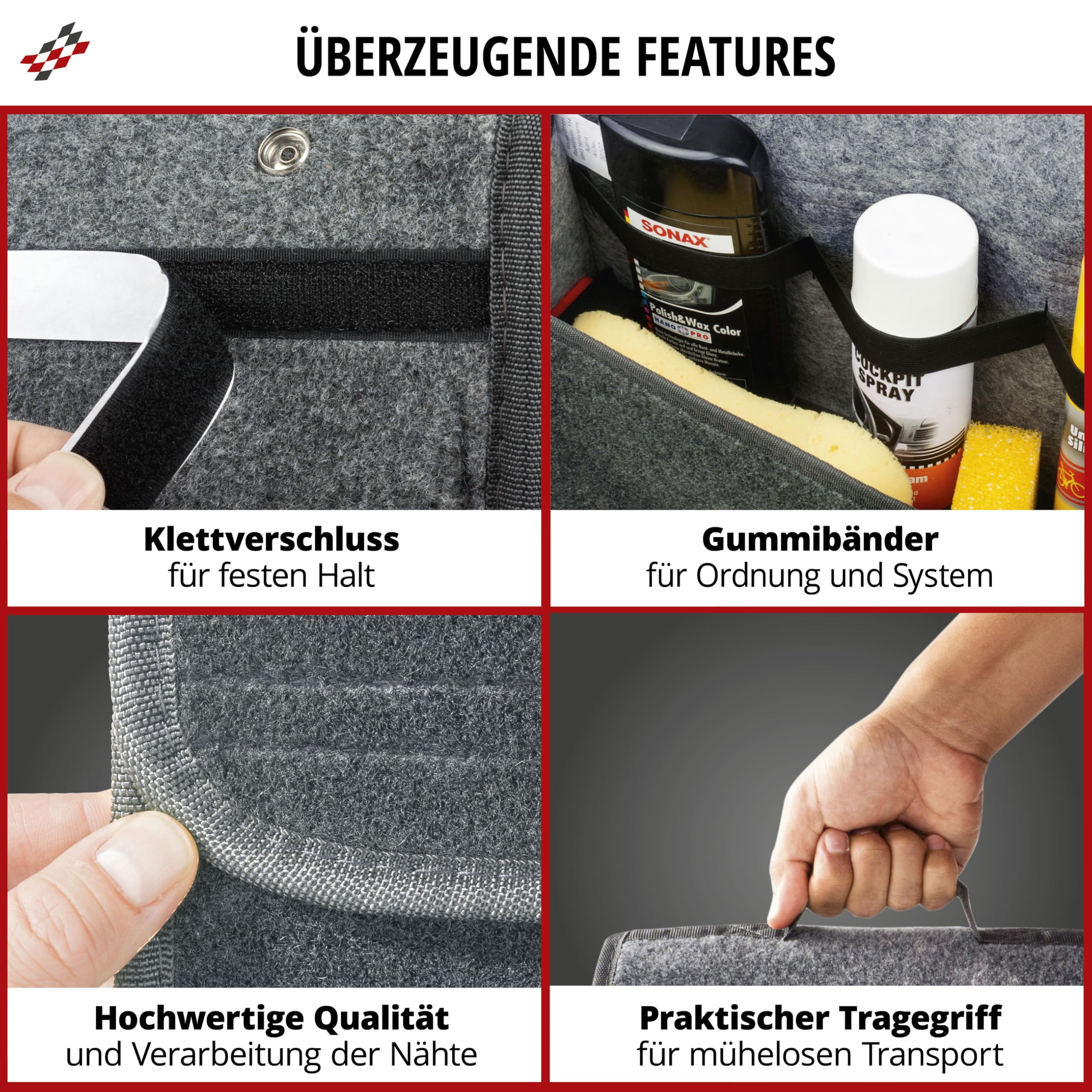 Walser Torba do bagażnika Toolbag rozmiar S, organizer do bagażnika z filcu igłowanego, torba samochodowa, torba do przechowywania samochodów osobowych, torba na narzędzia do bagażnika 29x28x13 cm szara