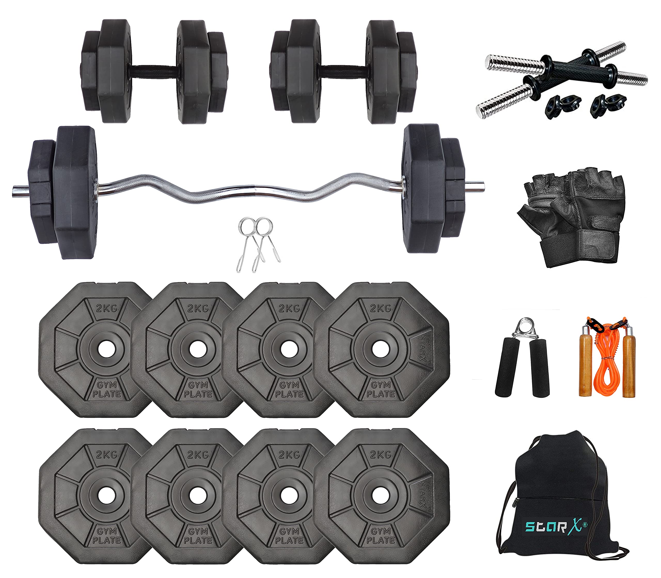 Starx 16Kg Hexa Shape PVC Home Gym Combo with 3Ft Rod, 2Kg X 8 Plates, Accessories, PVC, Black (B08F2P23ZL) Amazon Price History, Amazon Price Tracker