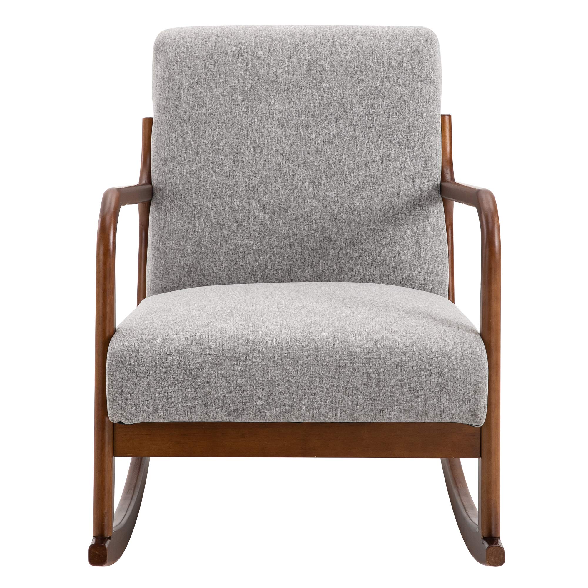HOMCOM Poltrona a Dondolo Imbottita, Design Vintage in Legno e Poliestere Grigio, per Interni, Ufficio, Soggiorno, 64x86x80cm