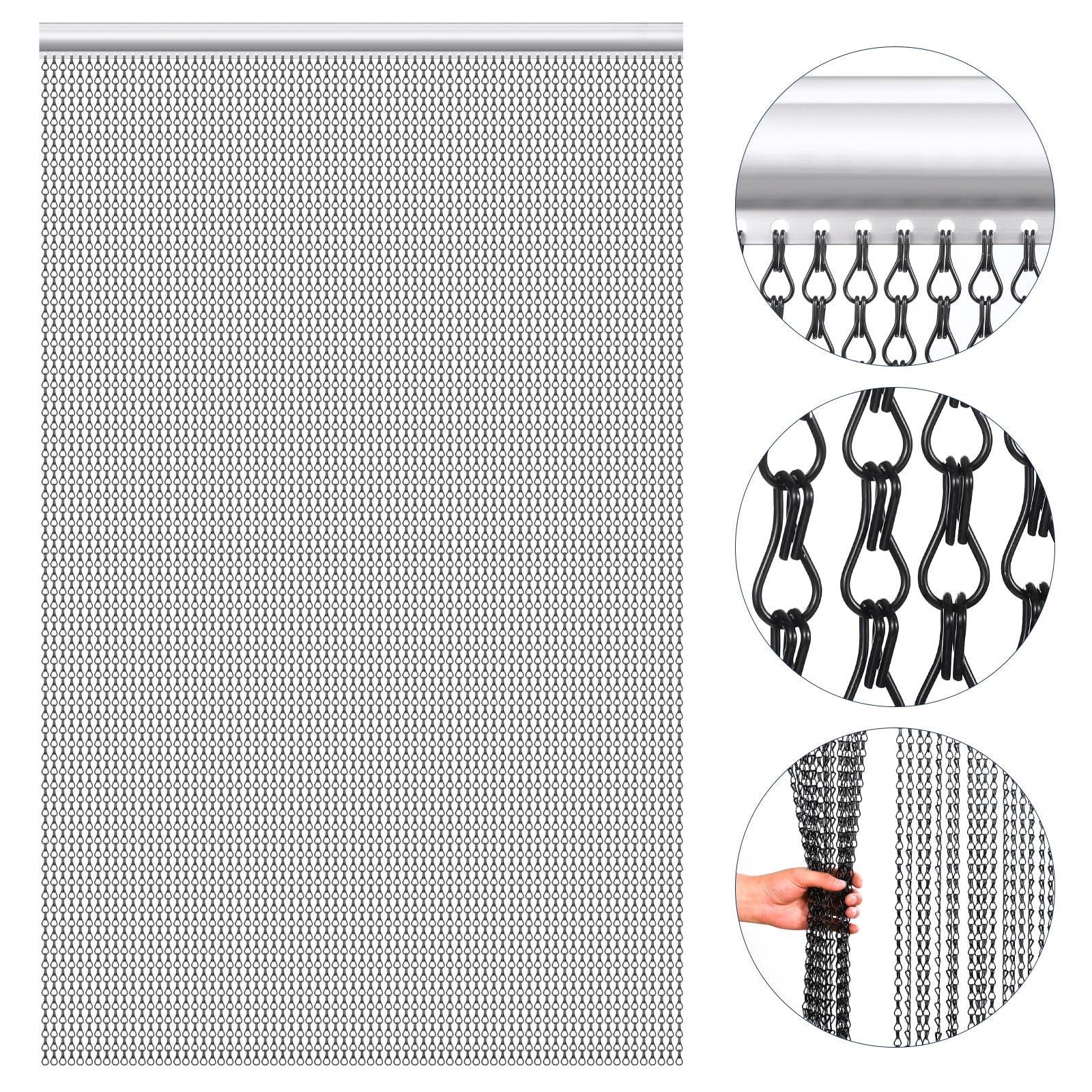 Cadenas mosquiteras para puertas, color negro, 80 x 200 cm, cadena de aluminio, mosquitera de metal, persianas para mantener fuera las moscas
