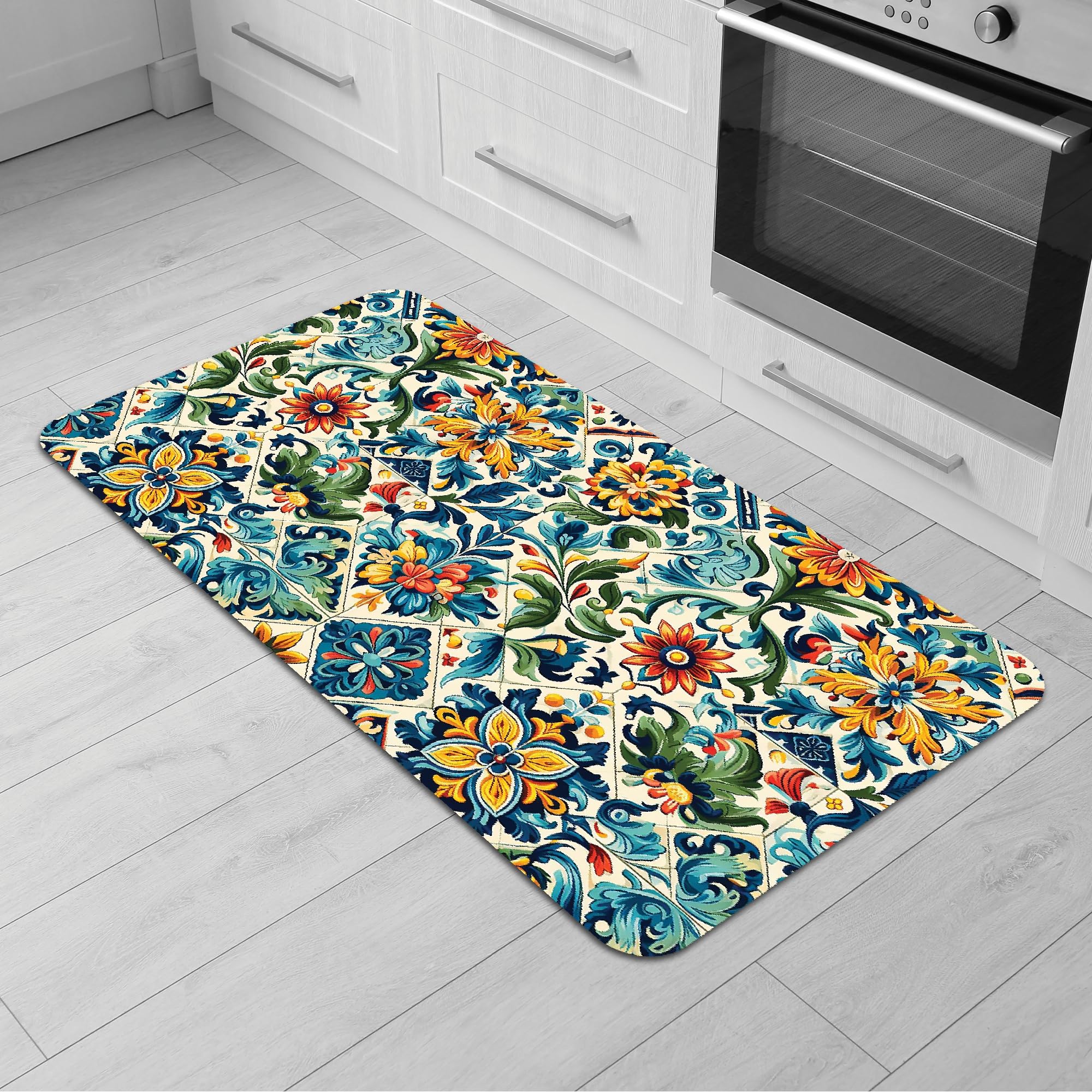 Comart - Tappeto Cucina Austin - Impermeabile - Antiscivolo - Antimacchia - Lavabile in Lavatrice - Passatoia in Poliestere - per Corridoio e Cucina - Made in Italy - Piastrelle Tiles - 50x100 cm