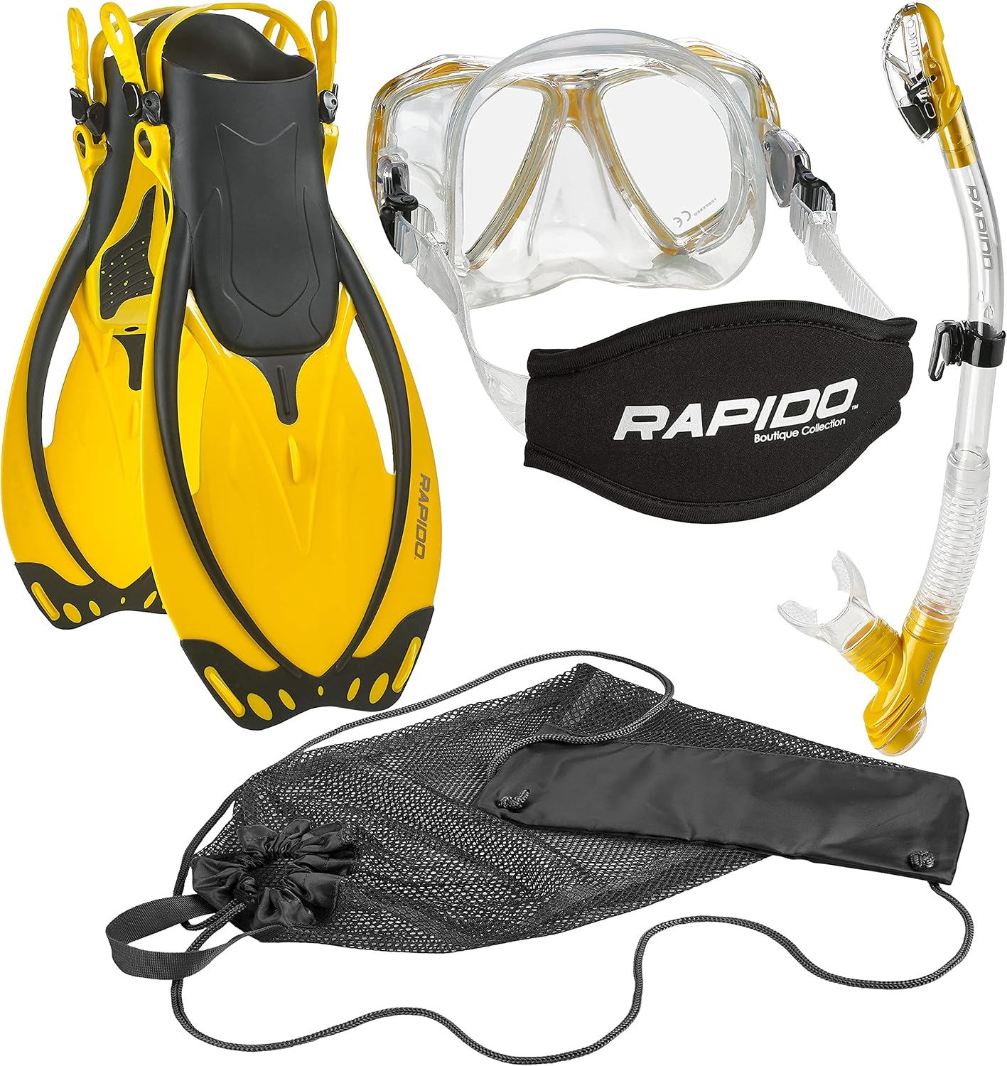 Rapido Boutique Collection Otimo Duo Tempered Lenses Mask Fin Snorkel Snorkeling Set with Snorkel Gear Carry Bag : Sports & Outdoors