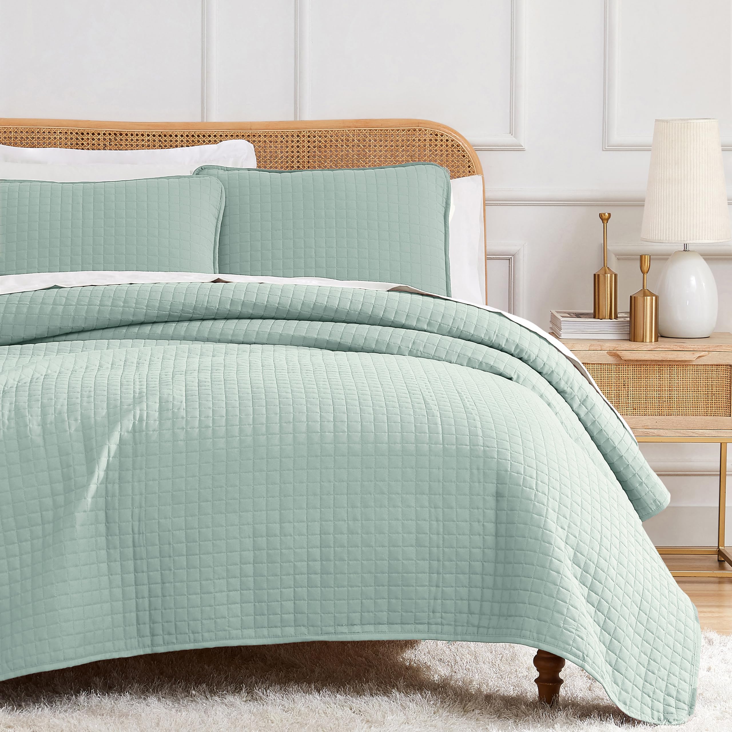 similar to..southshore fine living, inc. oversized king quilt bedding set, soft microfiber, stain and pet hair resistant bedding, california/king size quilt coverlet bedspread set with 2 shams, sky blue