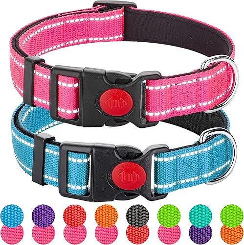 Paquete de 2 collares reflectantes para perros medianos, hembras y niños, de nailon duradero, acolchado suave, de neopreno, para cachorros pequeños,
