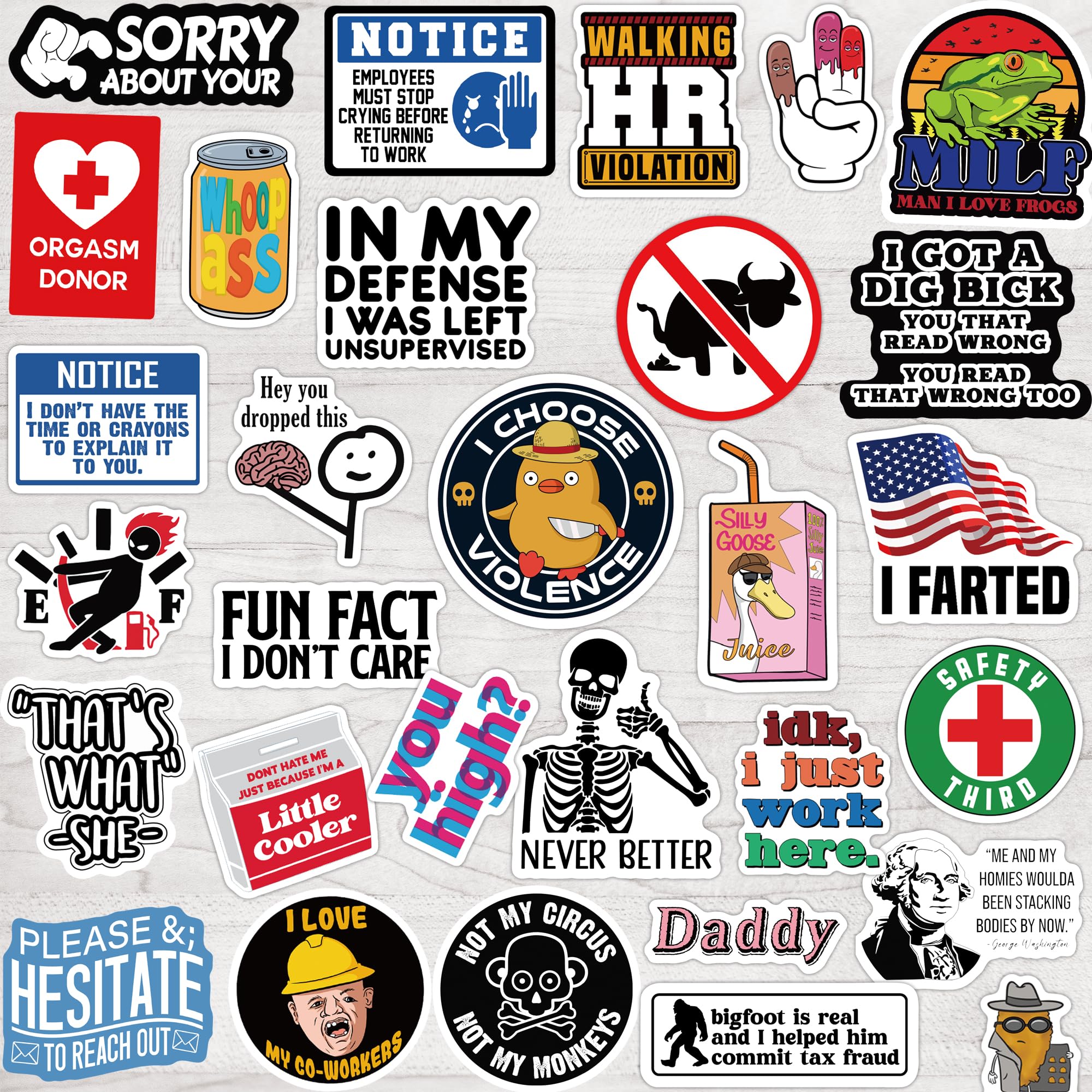 Condition photo showing New/Like New for 200pcs Funny Stickers for Adults, Prank Meme (Dirty) Hilarious Sticker Pack for Laptop, Hard Hat, Work, Water Bottles, Computers, Vinyl Waterproof Decals (200)