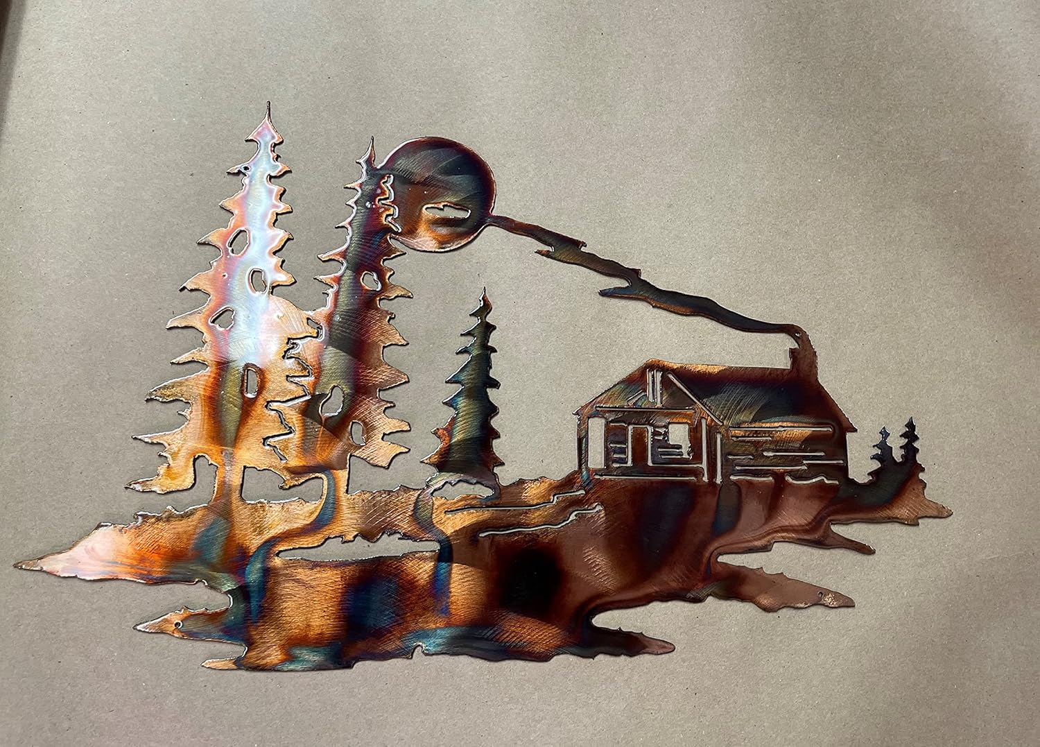 Cabin Scene Metal Wall Décor - Copper Plated- 18" x 11 1/2"