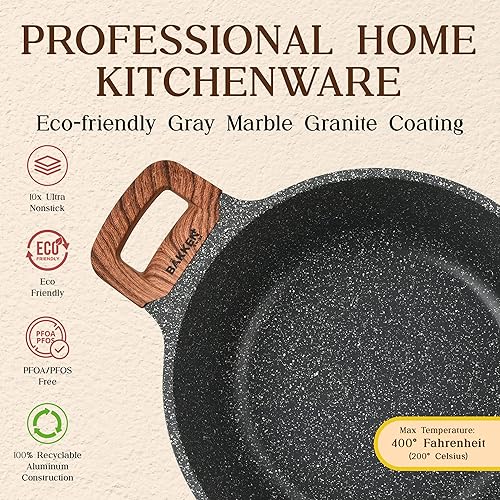 Miniatura 3 de Bakken-Swiss - Juego de utensilios de cocina de 14 piezas, antiadherentes de granito, ecológicos, para todas las estufas y hornos, revestimiento de