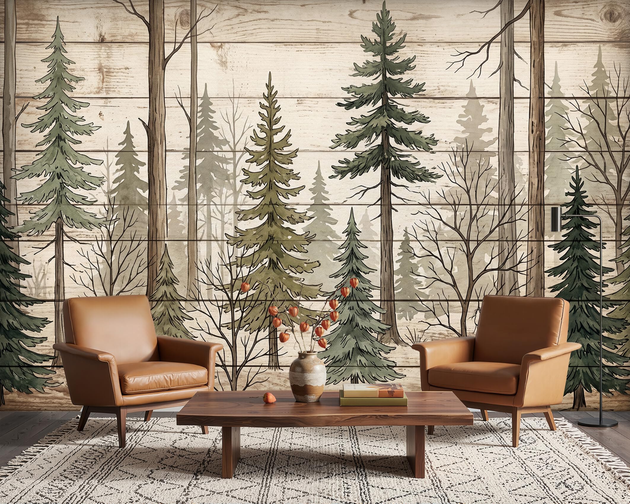 PaxGloz Pine Forest Photo Wallpaper, Vintage Woodland Wall Mural for Living Room & Bedroom Kids Playroom Nursery, Non-Woven Decorative Wall Art 368x254 cm