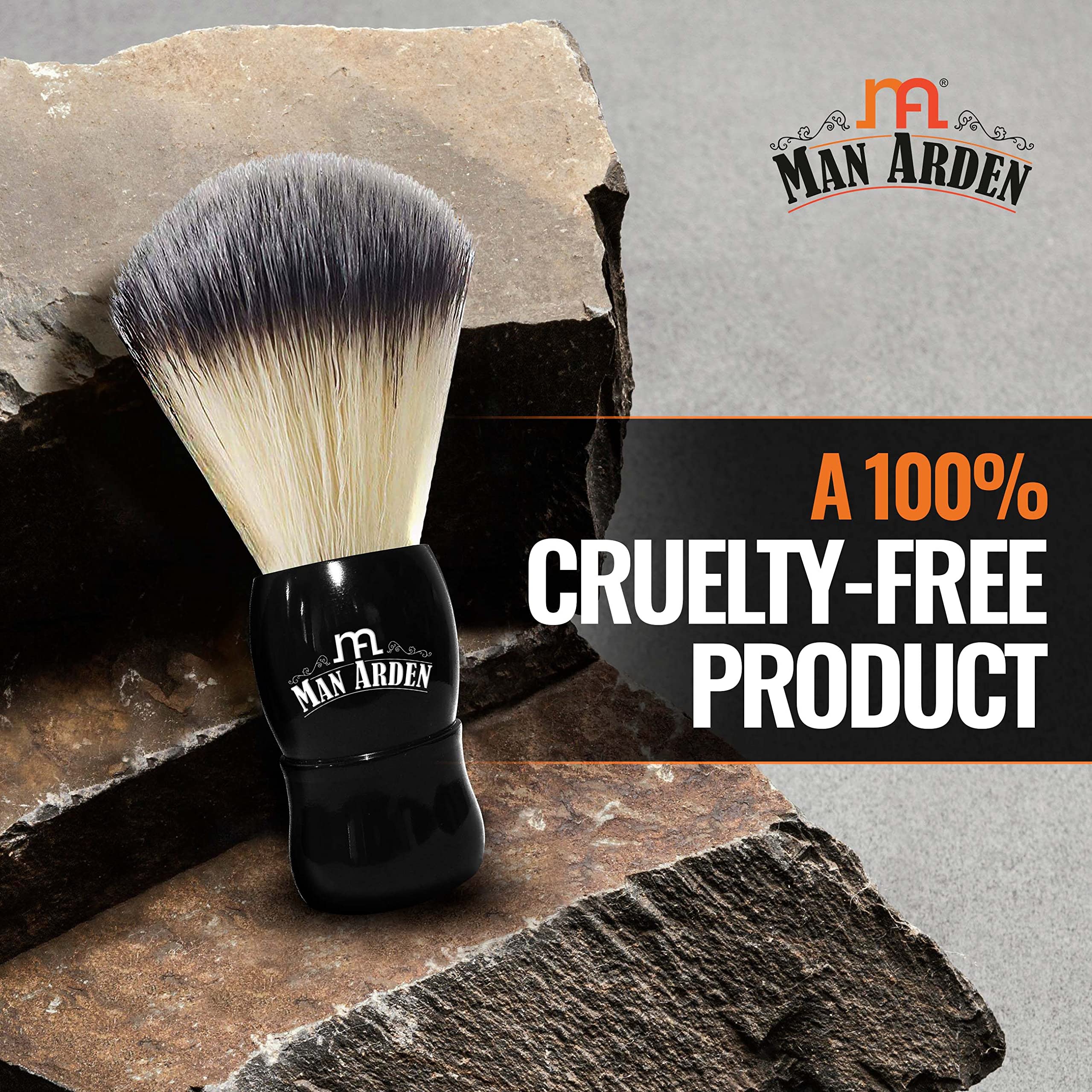 Man Arden Elegante spazzola da barba nera di alta qualità con setole ultra morbide e assorbenti e manico lungo, senza crudeltà, per una rasatura liscia