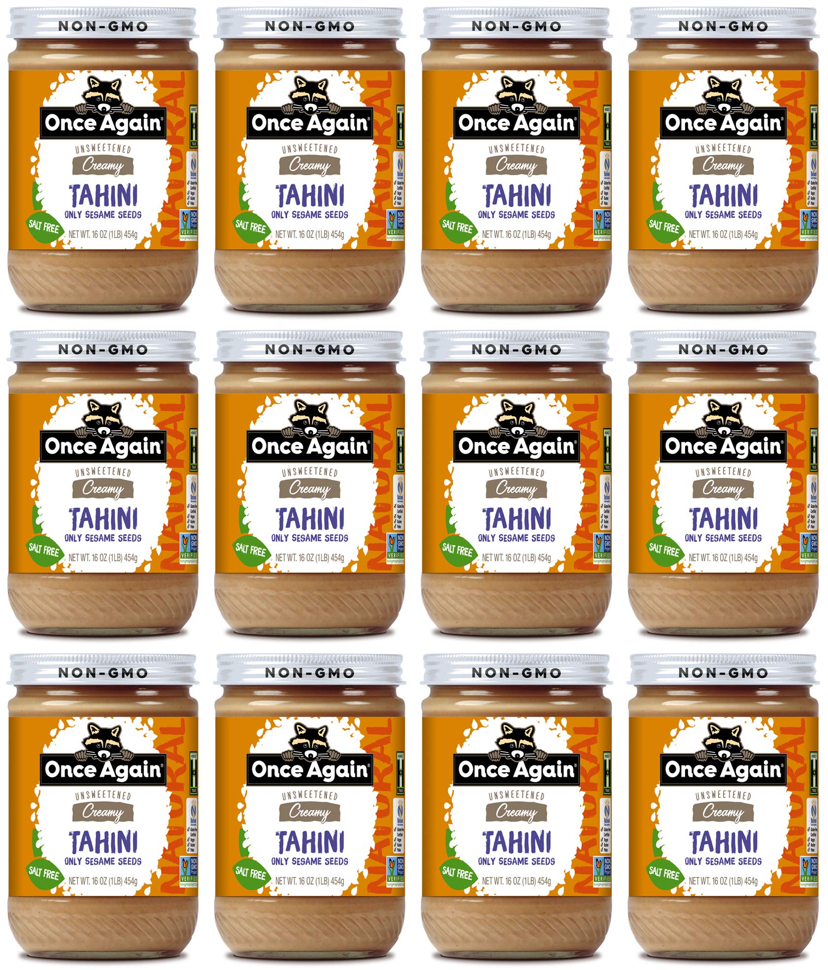 Once Again Natural Sesame Tahini, 16oz - Salt Free, Unsweetened - Gluten Free Certified, Vegan, Kosher, Paleo, Peanut Free - Glass Jar - Case of 12…
