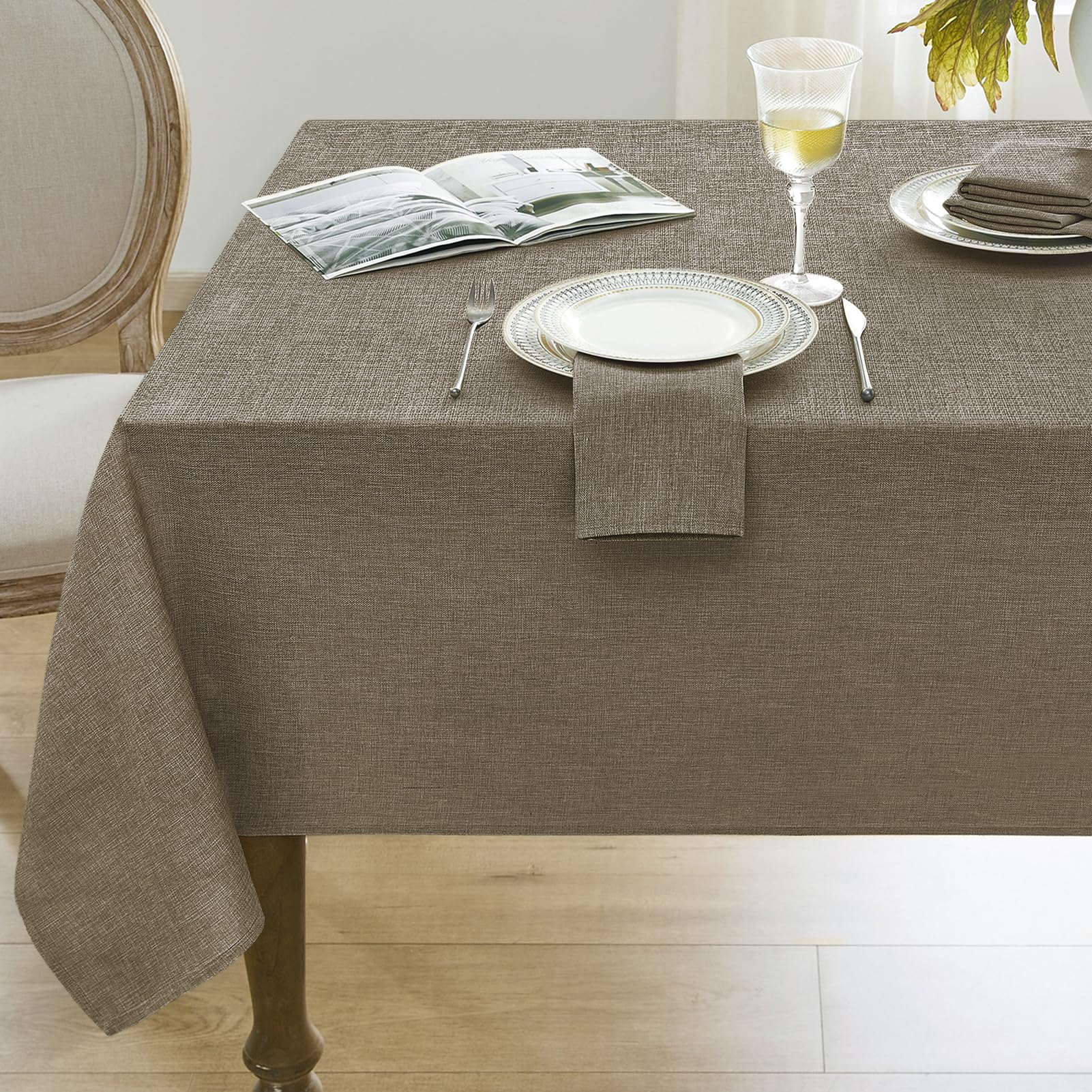 Softalker Table Cloth Rectangular 140x200 cm Faux Linen Wipeable Brown Tablecloths Water Resistant Dining Table Cover Elegant for Christmas Coffee Outdoor Party Garden — image 1