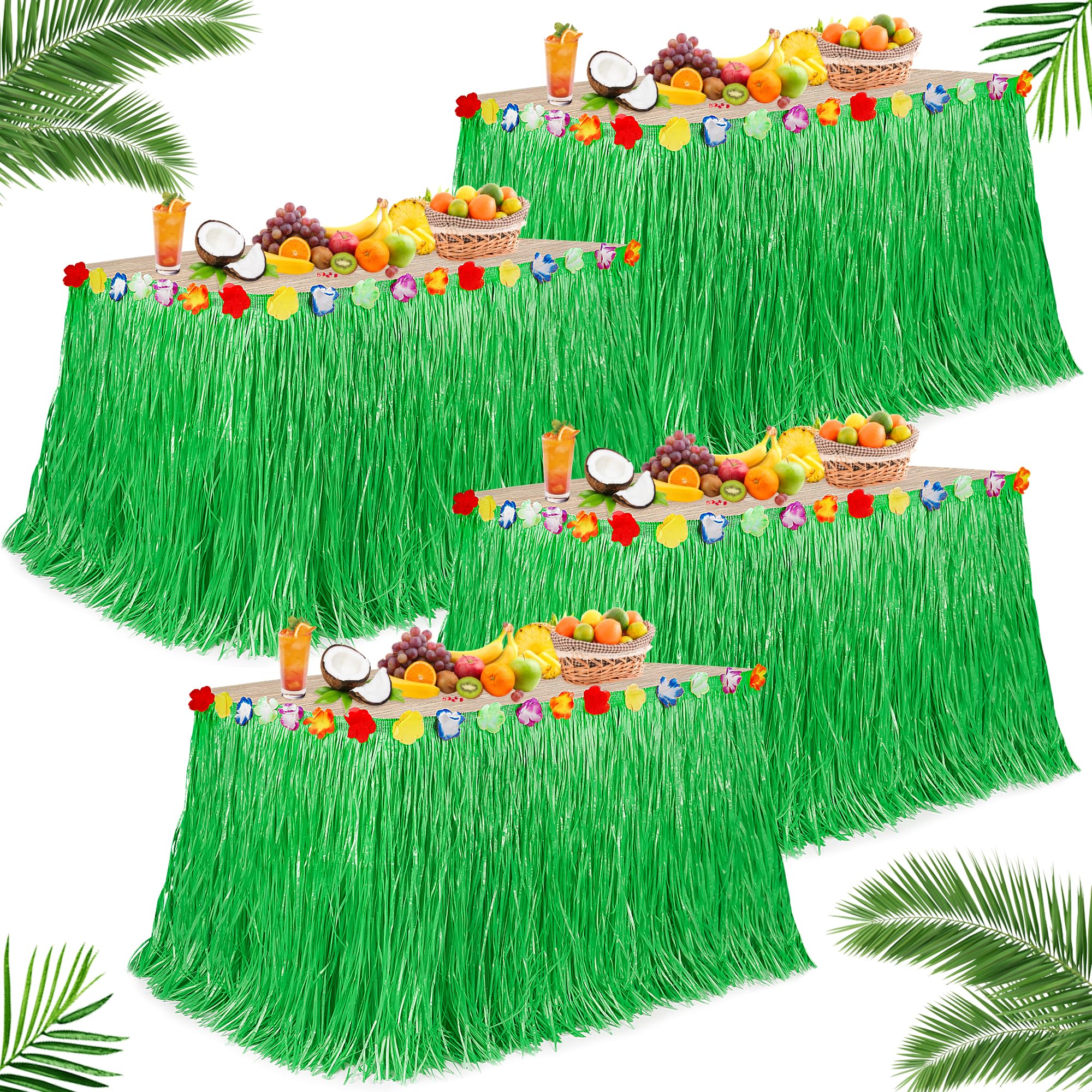 Luau Party Table Skirt Decorations, 4PCS Green Hawaiian Themed Table Skirt Bulk Indoor Outdoor 108 X 29 5 Grass Table Skirt Party Decor Hula Dance Table Skirt For Summer Beach Themed Activities