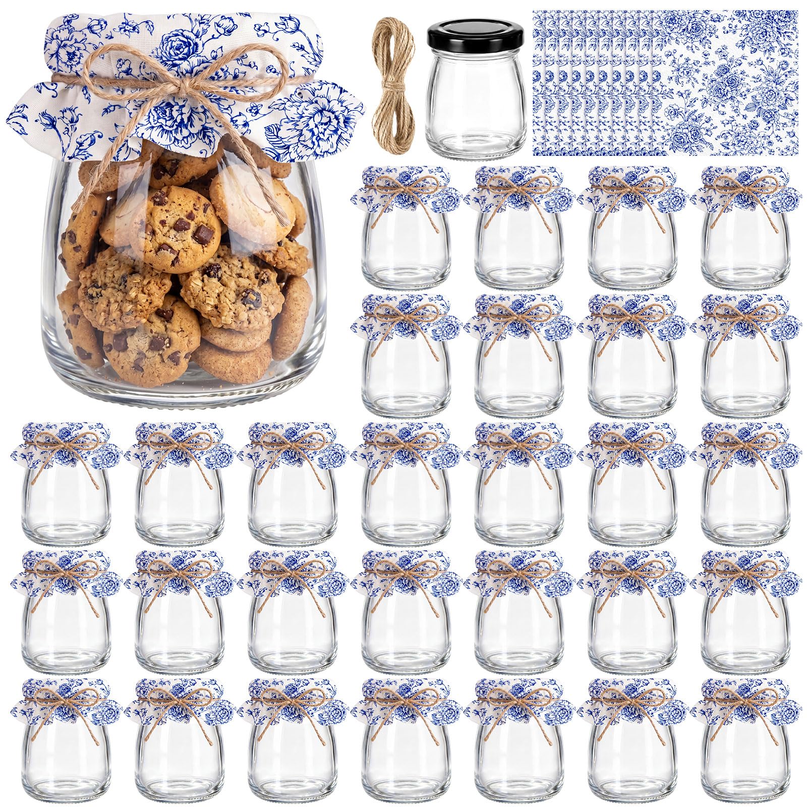 LemonRoad 30 Pcs Glass Jars with Lids Mini 3.4 oz Yogurt Jars for Jam