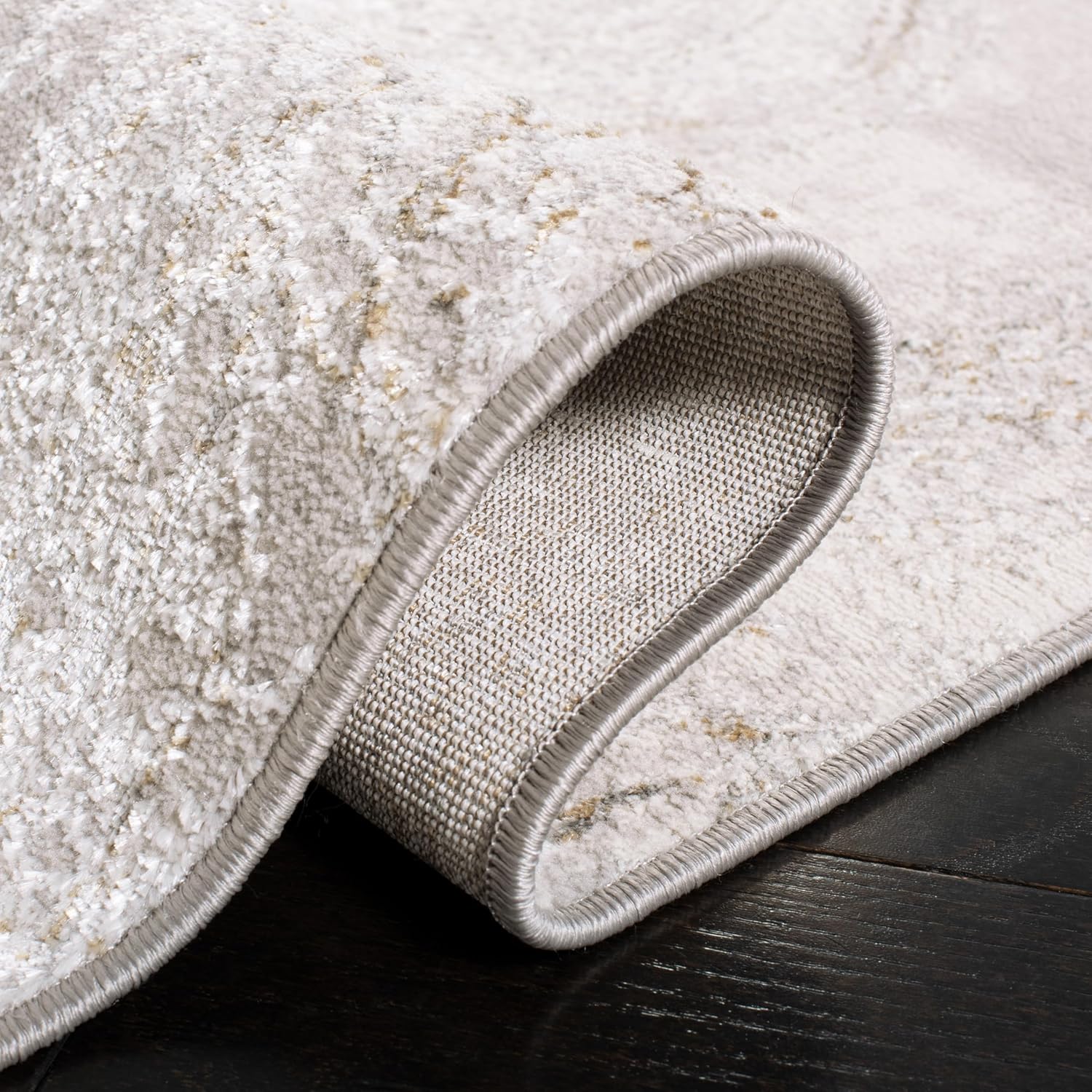 Grey and Gold Abstract Synthetic Area Rug, 5'5" x 7'7"