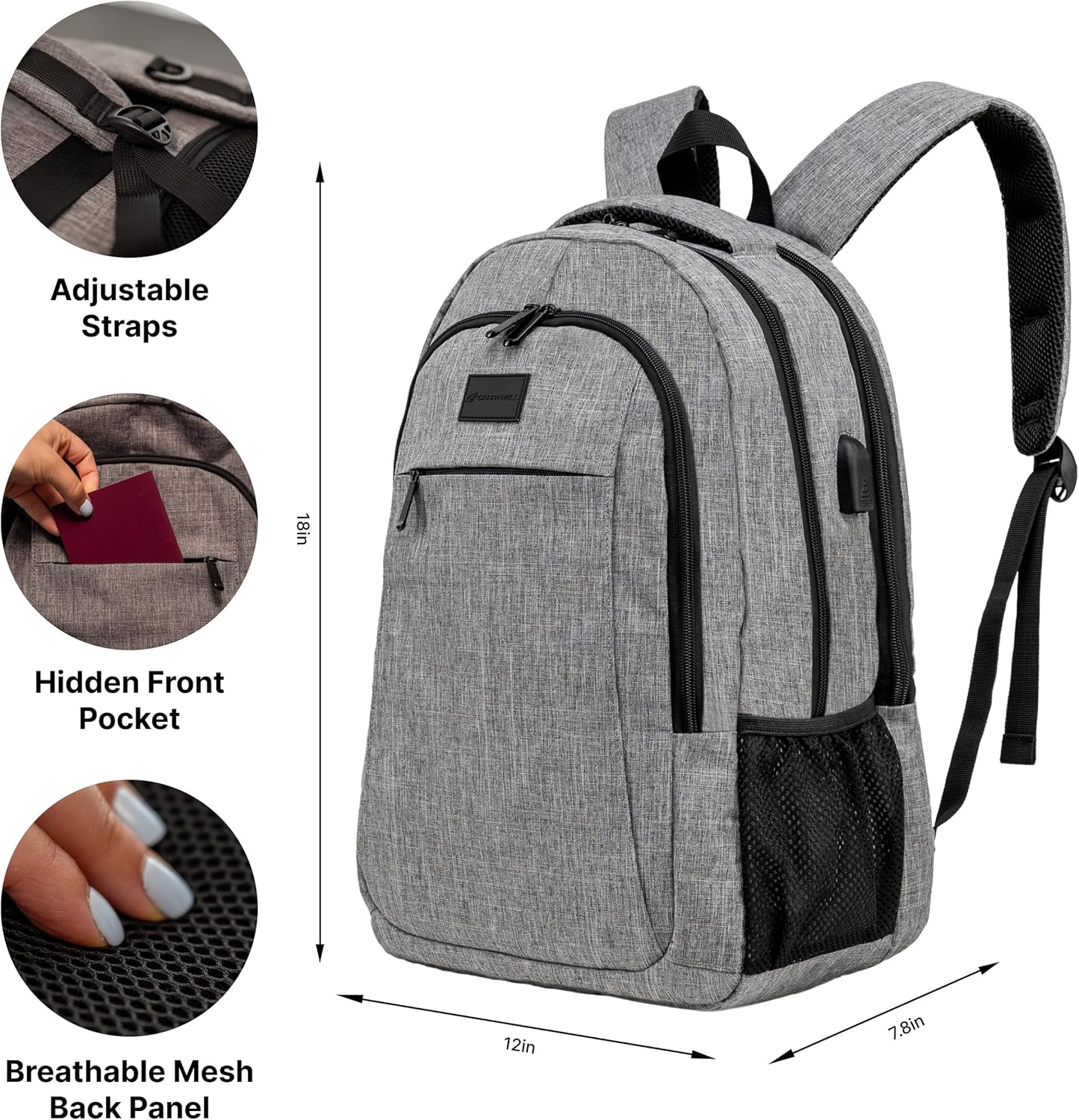 Travel Laptop Backpack, Anti-Theft Pocket, Slim Bookbag For College School Business, Holds 15.6 Inch Computer, USB Charging Port, Not-Made In China - Image 2