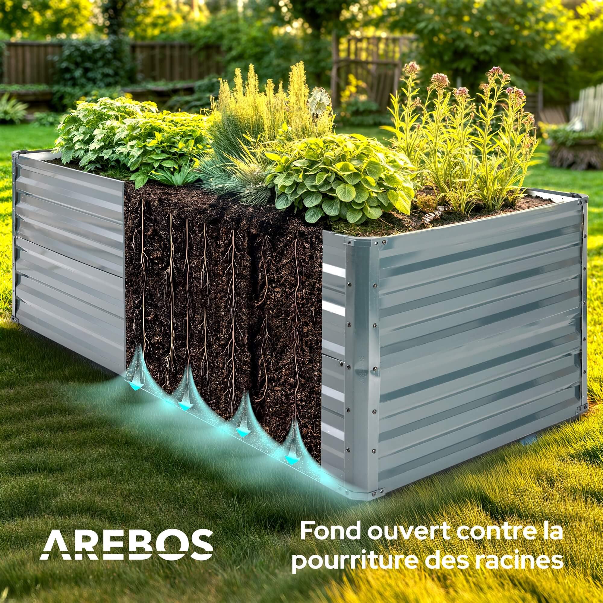 AREBOS Lit surélevé en métal 240x90x79 cm | Lit de Jardin en Acier galvanisé | Lit de Plantation résistant aux intempéries & à la Rouille | Lit de légumes rectangulaire pour Jardin & terrasse