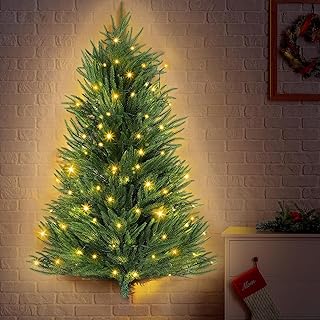 3FT Wall Hanging Christmas Tree with Led Lights, Pre lit Norfolk Pine Ar...
