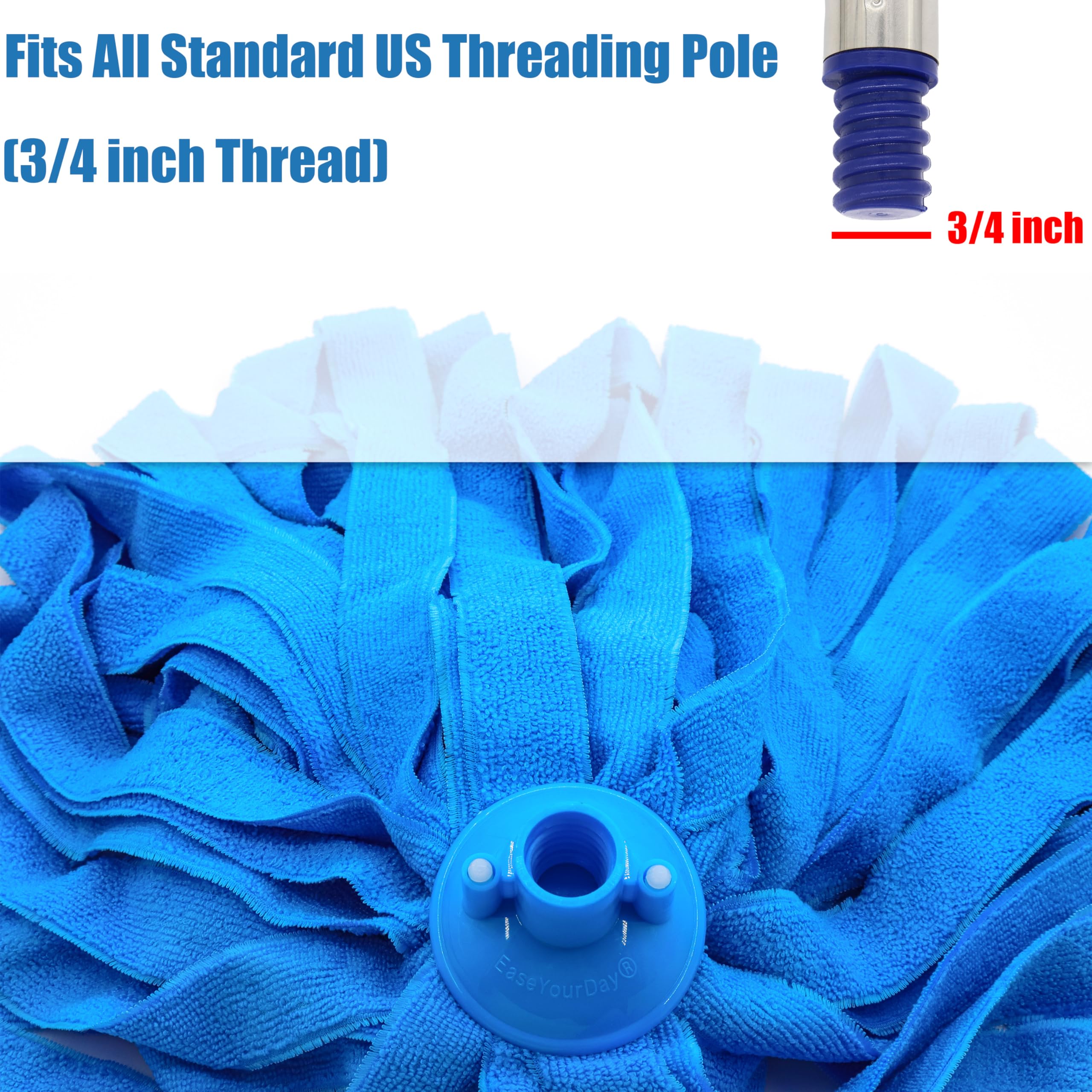Cabezal de fregona de microfibra con cuerda de repuesto, cabezal de trapeador atornillado con extremo de bucle compatible con todos los postes de rosca estándar de Estados Unidos (Acme rosca de 3/4
