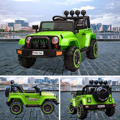 Miniatura 2 de Camión de paseo para niños, vehículo eléctrico con batería de 12 V con control remoto para padres, almacenamiento, suspensión de resorte, 3