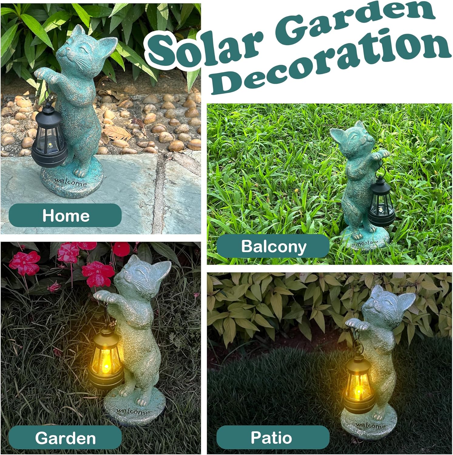 Outdoor Garden Cat Statues Decor - Birthday Gifts for Women Resin Cat Figurines with Solar Lantern for Yard Art Lawn Ornaments Porch Patio Balcony - Gifts for Grandma Mom Wife - Image 2