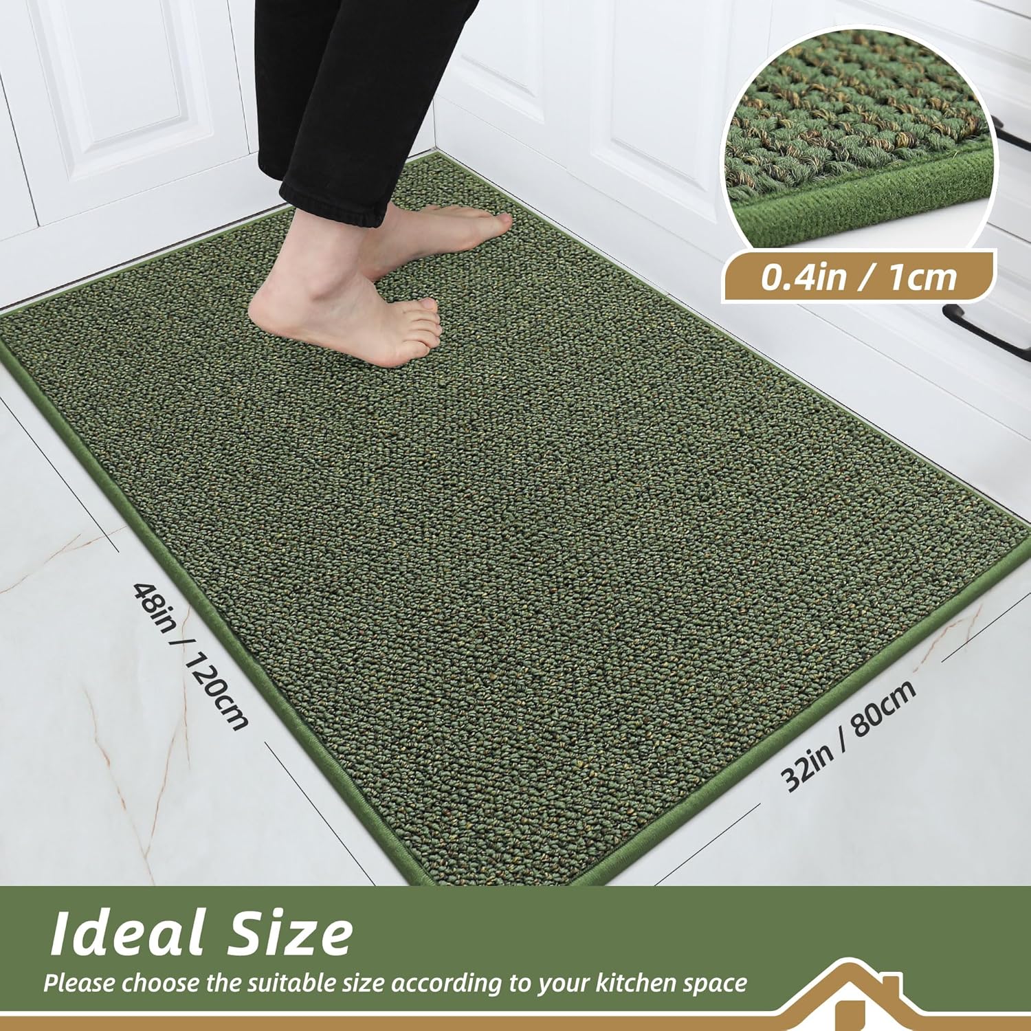 BEQHAUSE Kitchen Rugs 32"x48", Non-Slip Kitchen Mats for Floor, Super Absorbent and Stain Resistant Kitchen Rugs, Machine Washable Rugs for Kitchen, Hallway, Laundry & Sink, Green