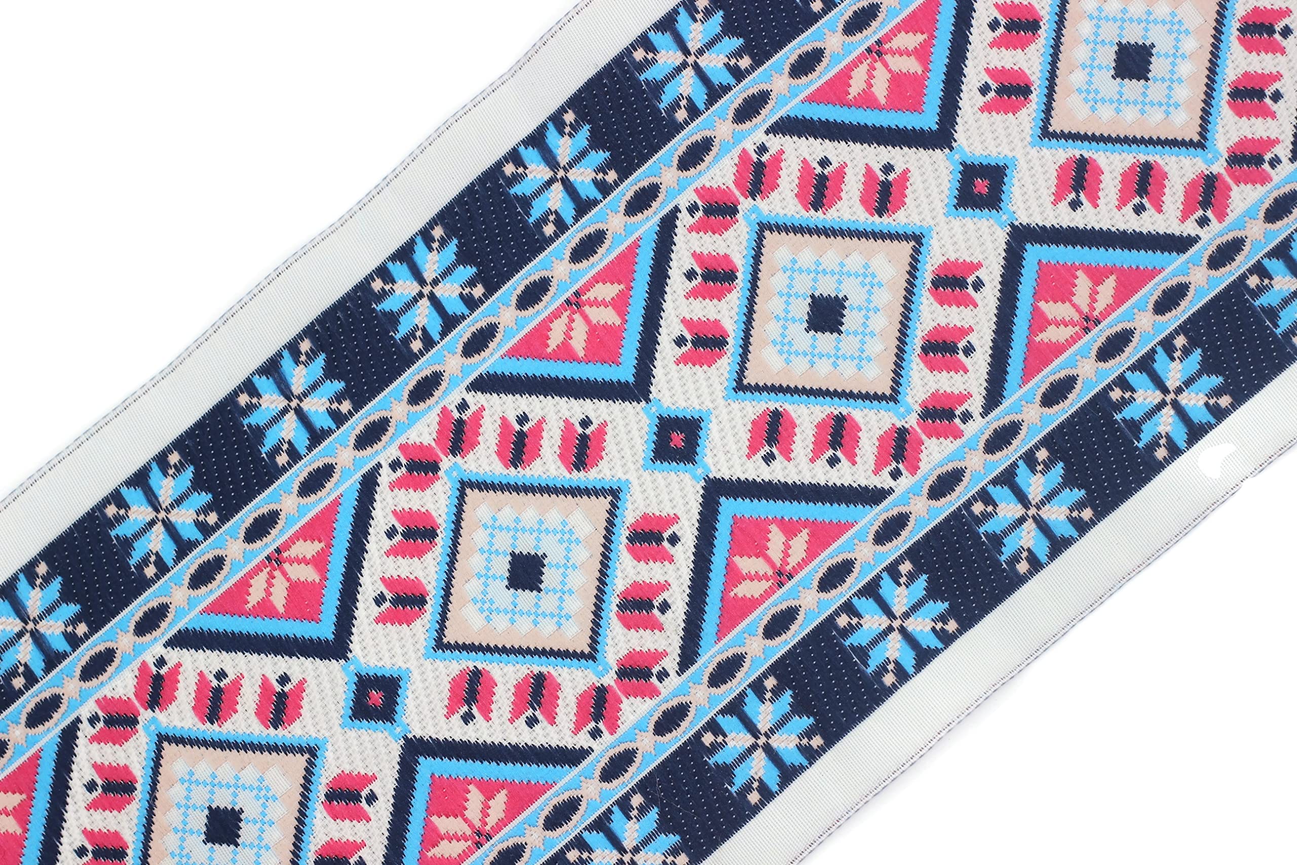 10 mètres de ruban jacquard de style Bleu Geometrique Motif des rubans de tissu pour artisanat 100mm