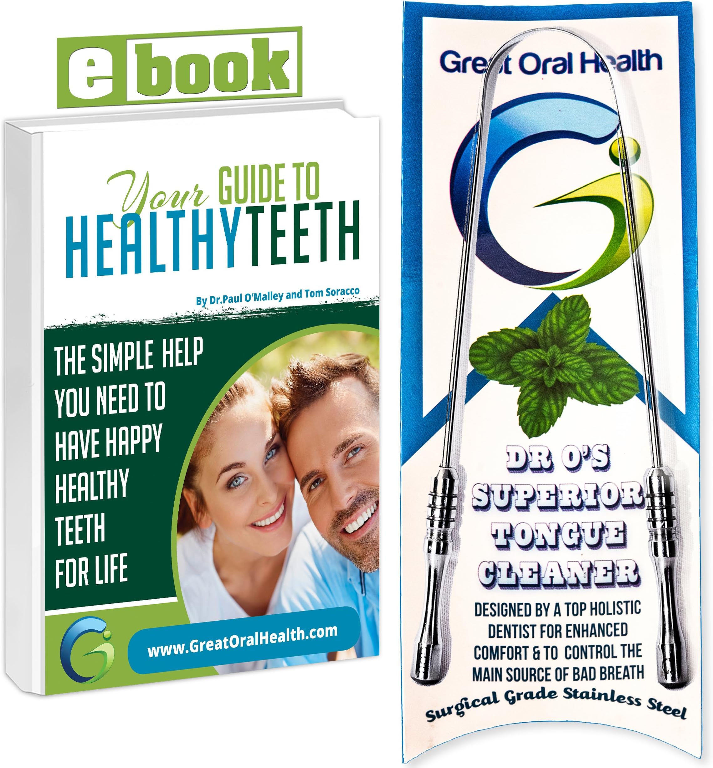 Tongue Scraper ~ Stocking Stuffer ~ Stainless Steel Tongue Cleaner ~ for Bad Breath and Gum Disease ~ Dentist Designed ~ 83 Page eBook Included