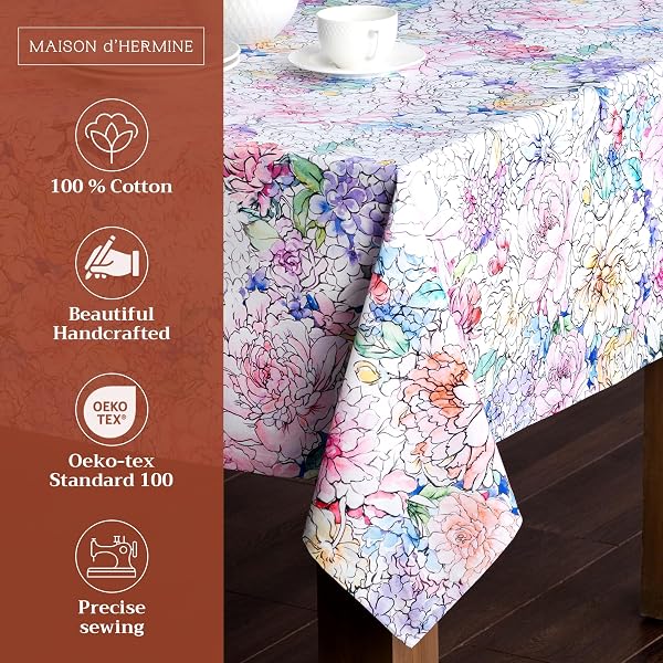 Maison d' Hermine Table Cloth Square Table 100% Cotton 54 x 54 Inches Tablecloth Reusable Decorative for Dining Kitchen Room Farmhouse Home Easter Decorations Spring Summer - Floral Love - 2