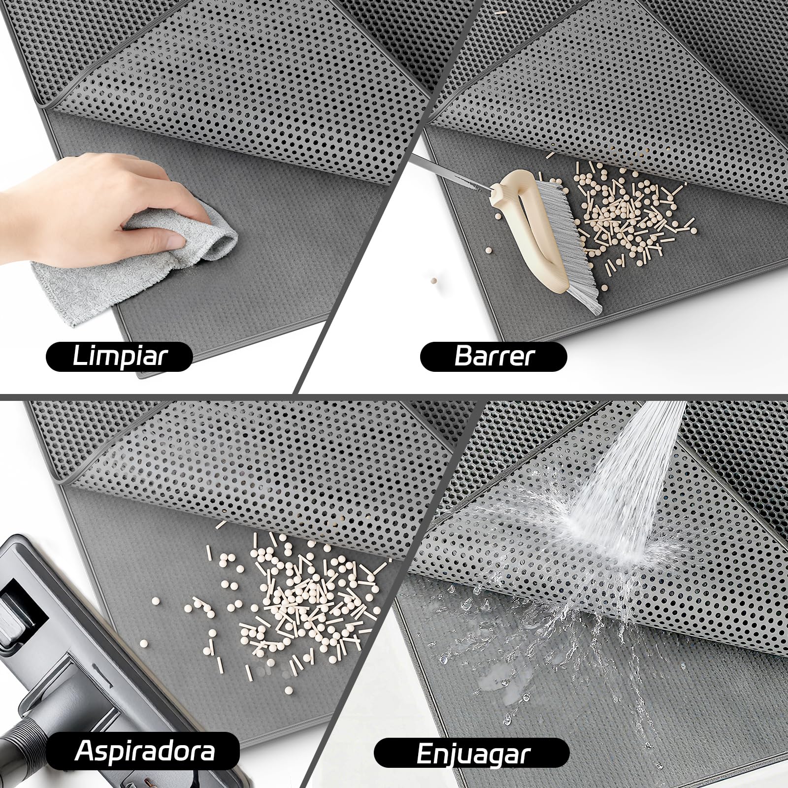 Garoopion Alfombra Arenero Gato, 76x61cm Alfombrilla Arenero Gato, Impermeable Alfombra Arena Gatos, Diseño de Doble Capa en Forma de Panal, Gris, 1 Lado Conectado